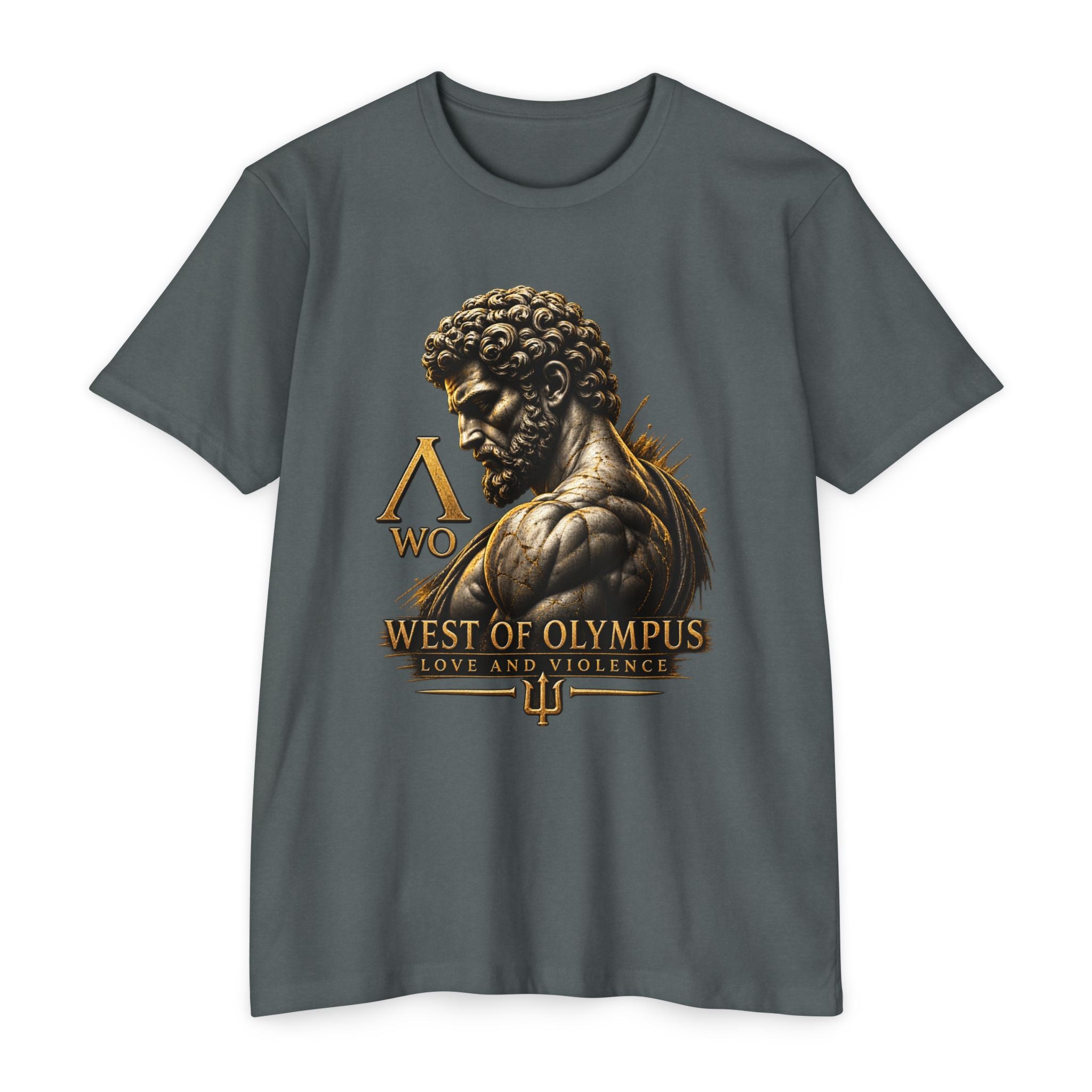West of Olympus T-Shirt — Mythic Warrior Trident Design