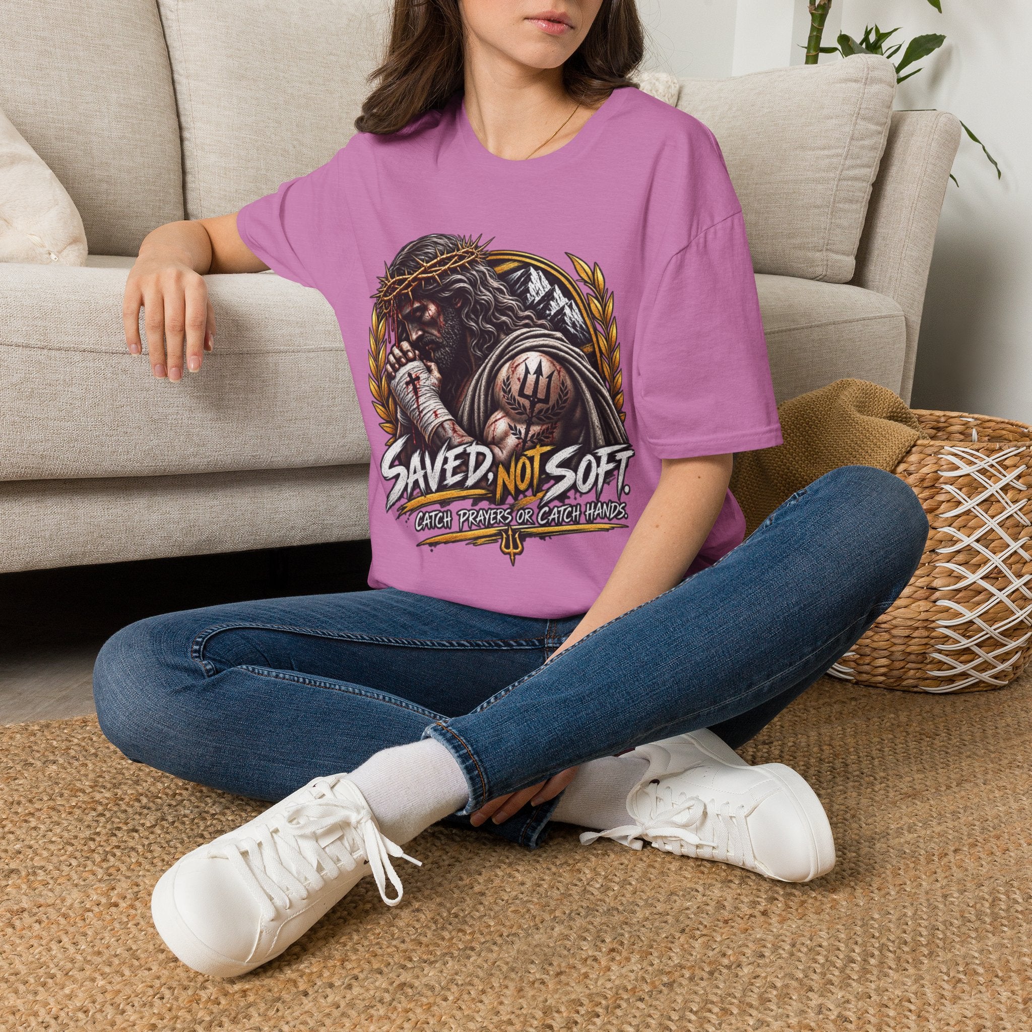 Saved Not Soft T-Shirt — Christian Jesus Crown of Thorns Faith Tee