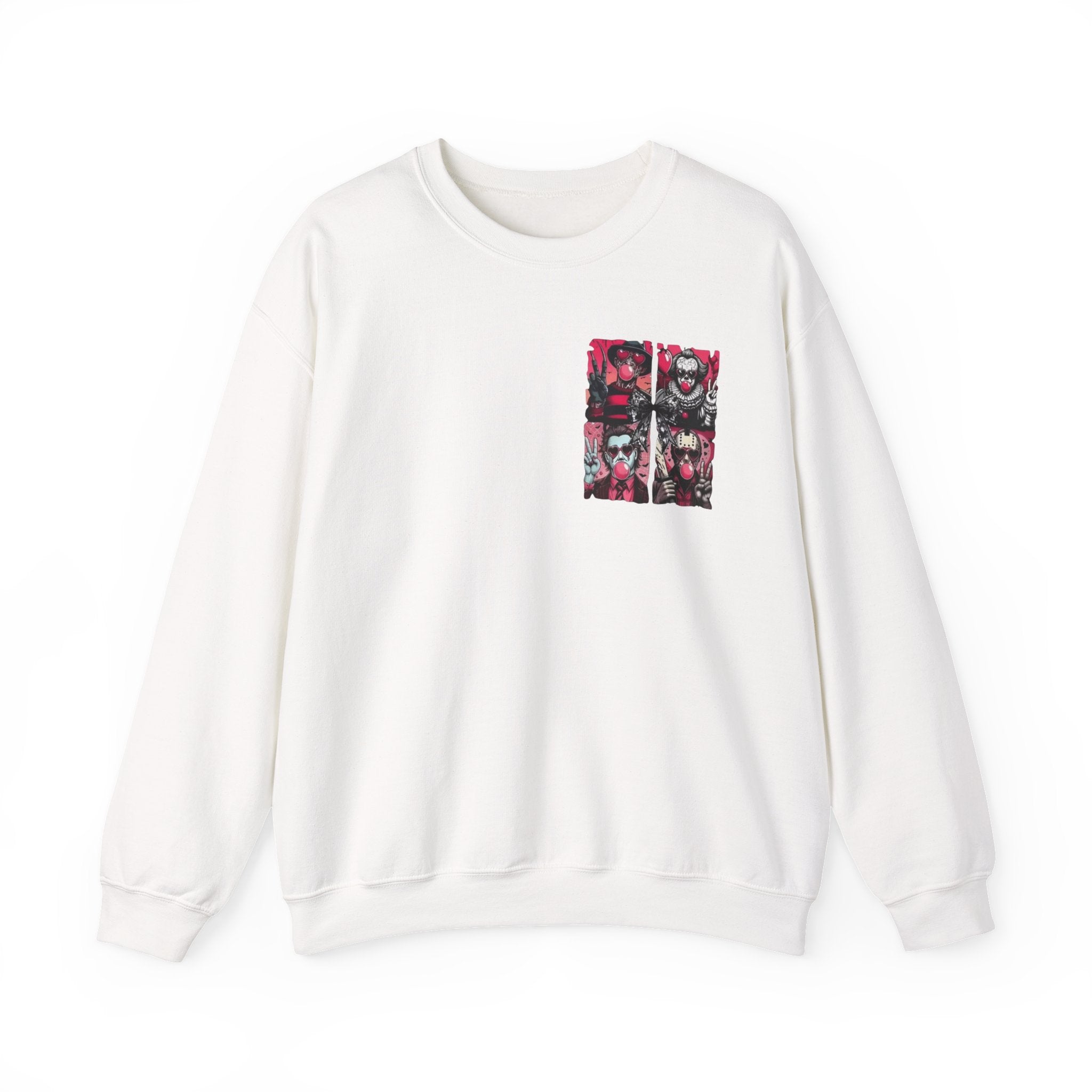 Clown Riot Crewneck Sweatshirt – Pink Horror Patchwork Graphic