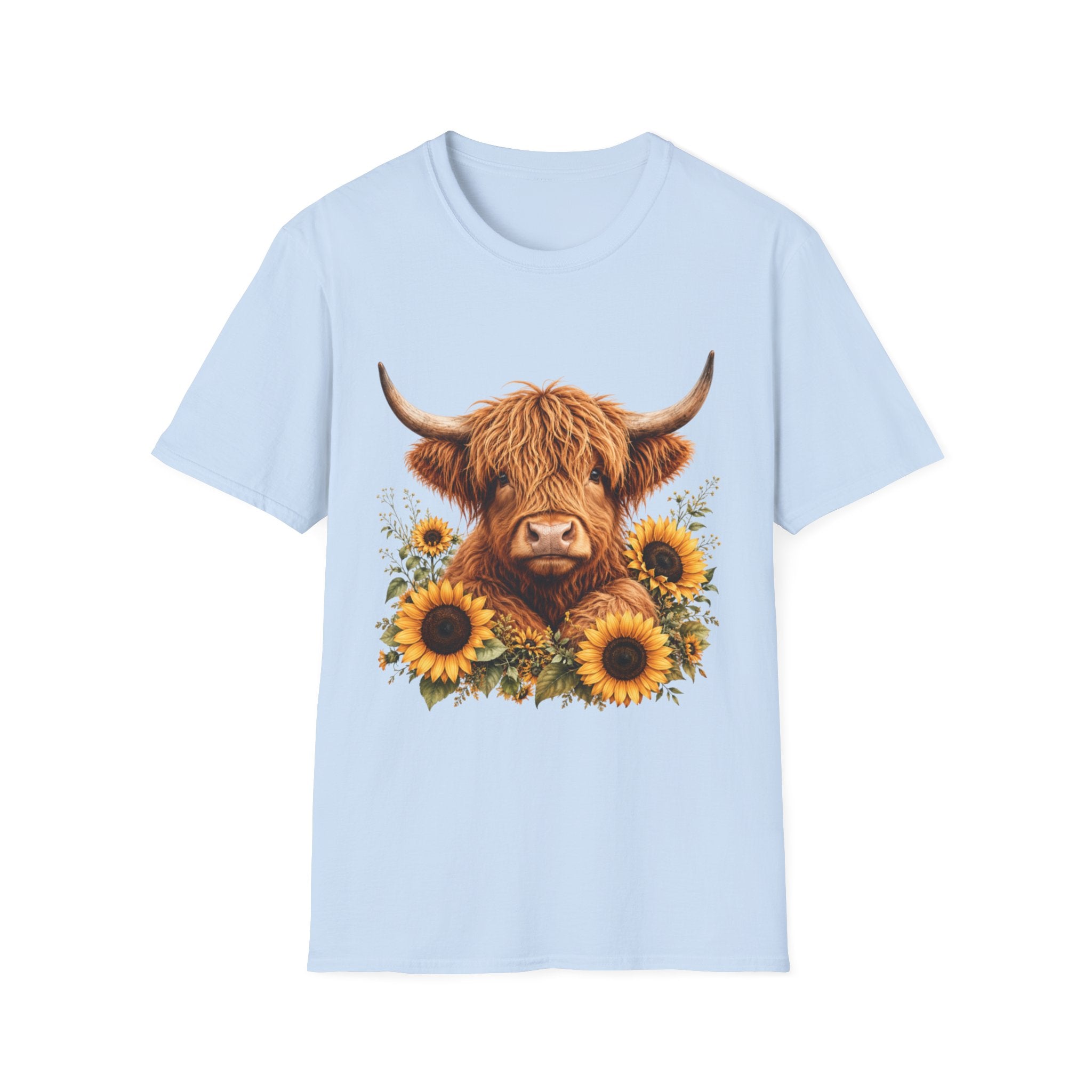 Highland Cow Sunflower T-Shirt — Cute Farm Animal Graphic Tee