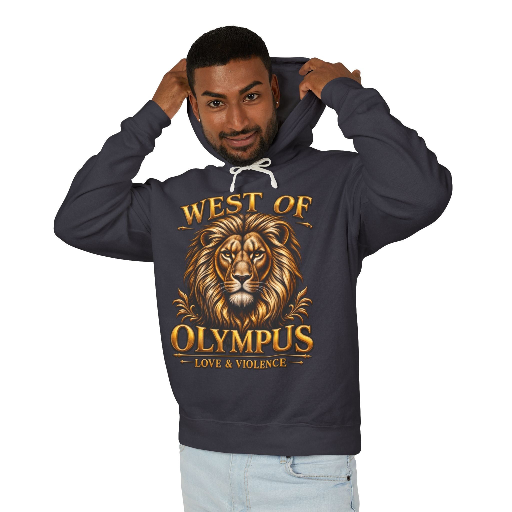 AAA West of Olympus Lion Hoodie — "Love & Violence" Graphic Pullover