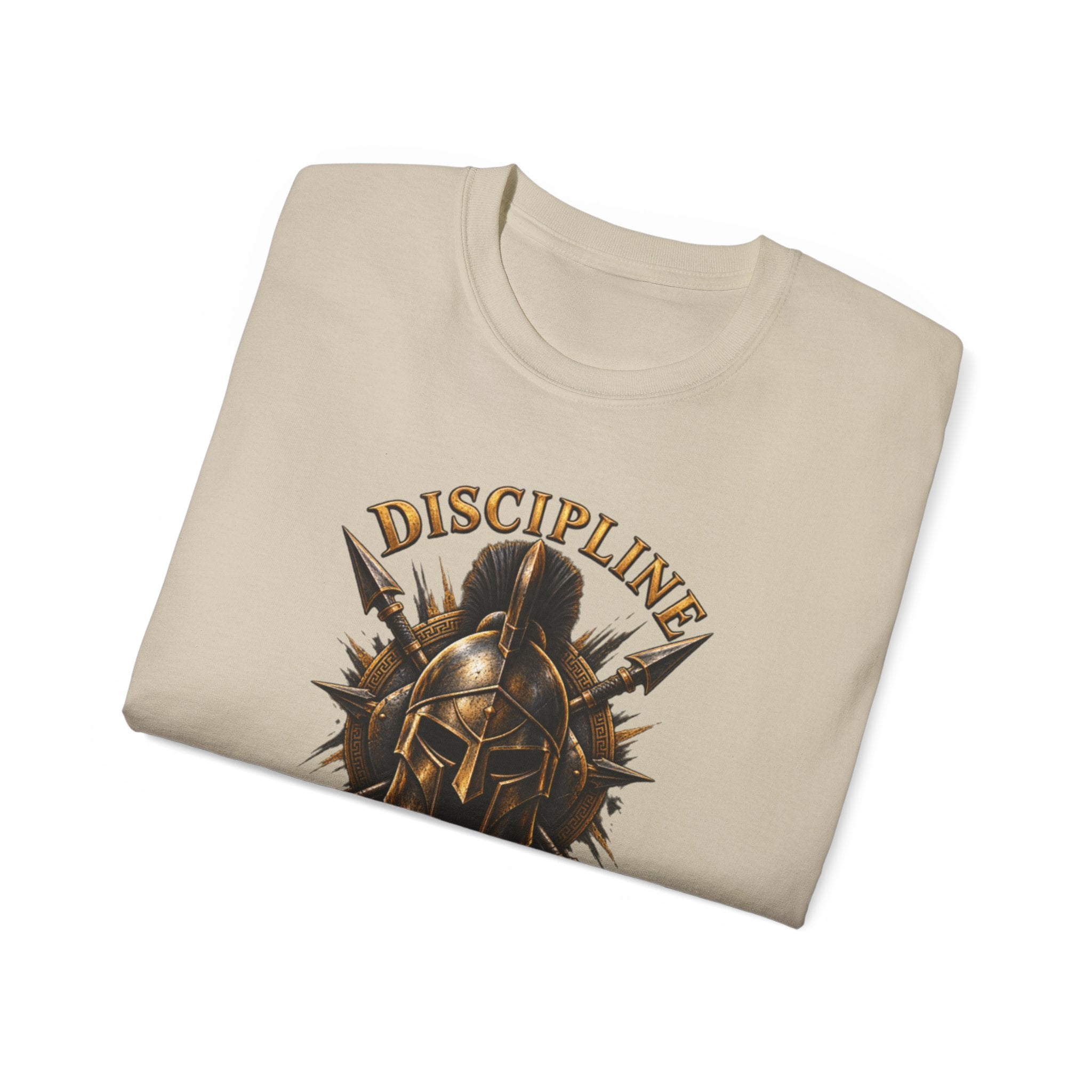 AA Discipline Over Destiny Tee — Forged Not Favored Spartan Helmet T-Shirt