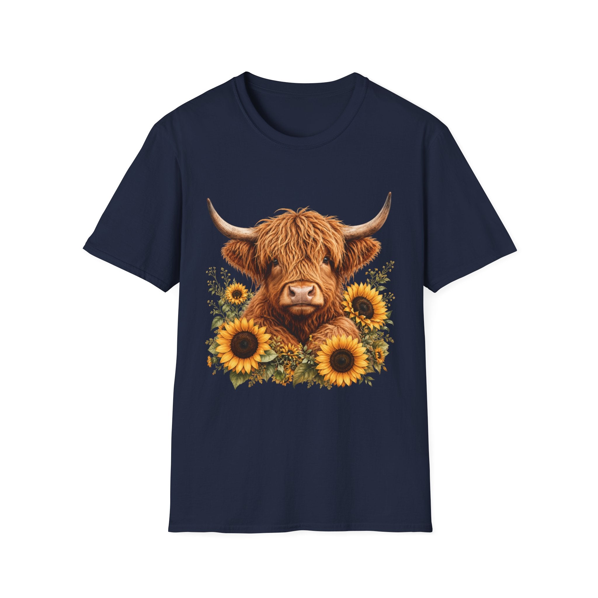Highland Cow Sunflower T-Shirt — Cute Farm Animal Graphic Tee
