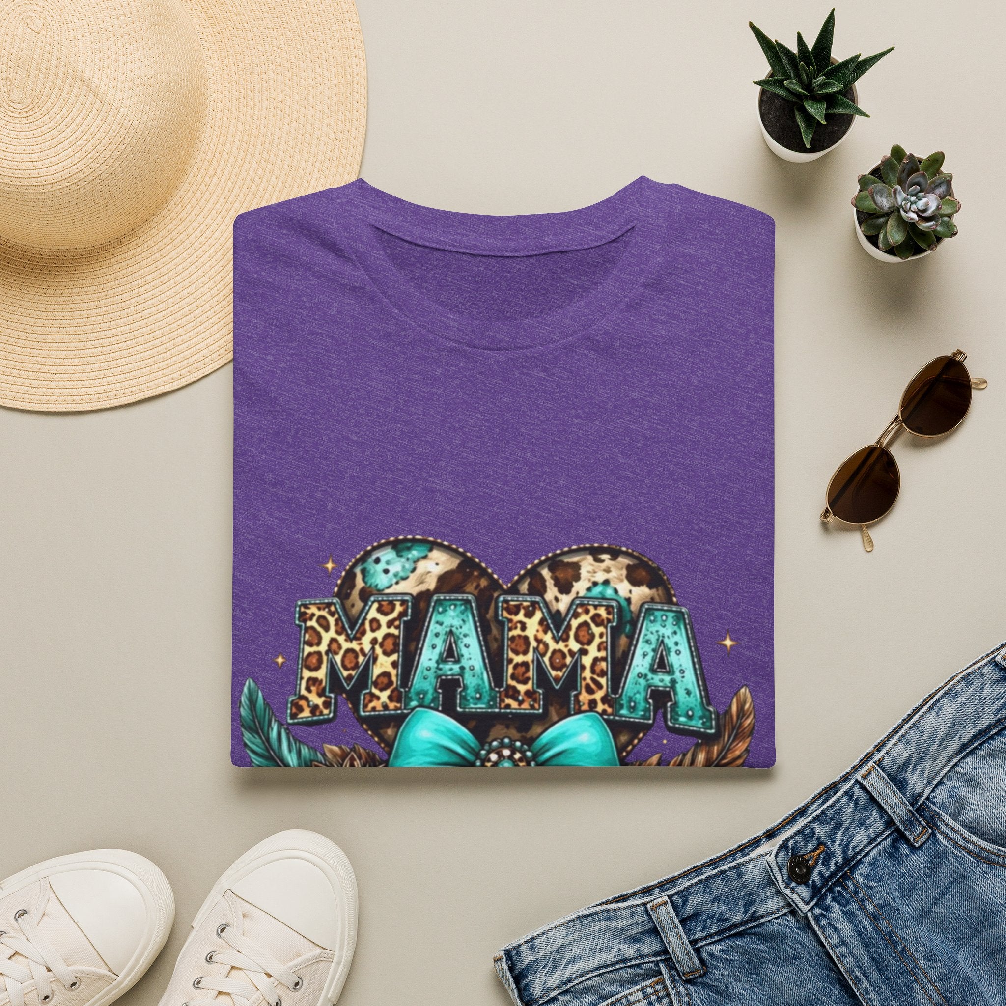 Mama Leopard Heart T-Shirt — Turquoise Bow Mother's Day Tee