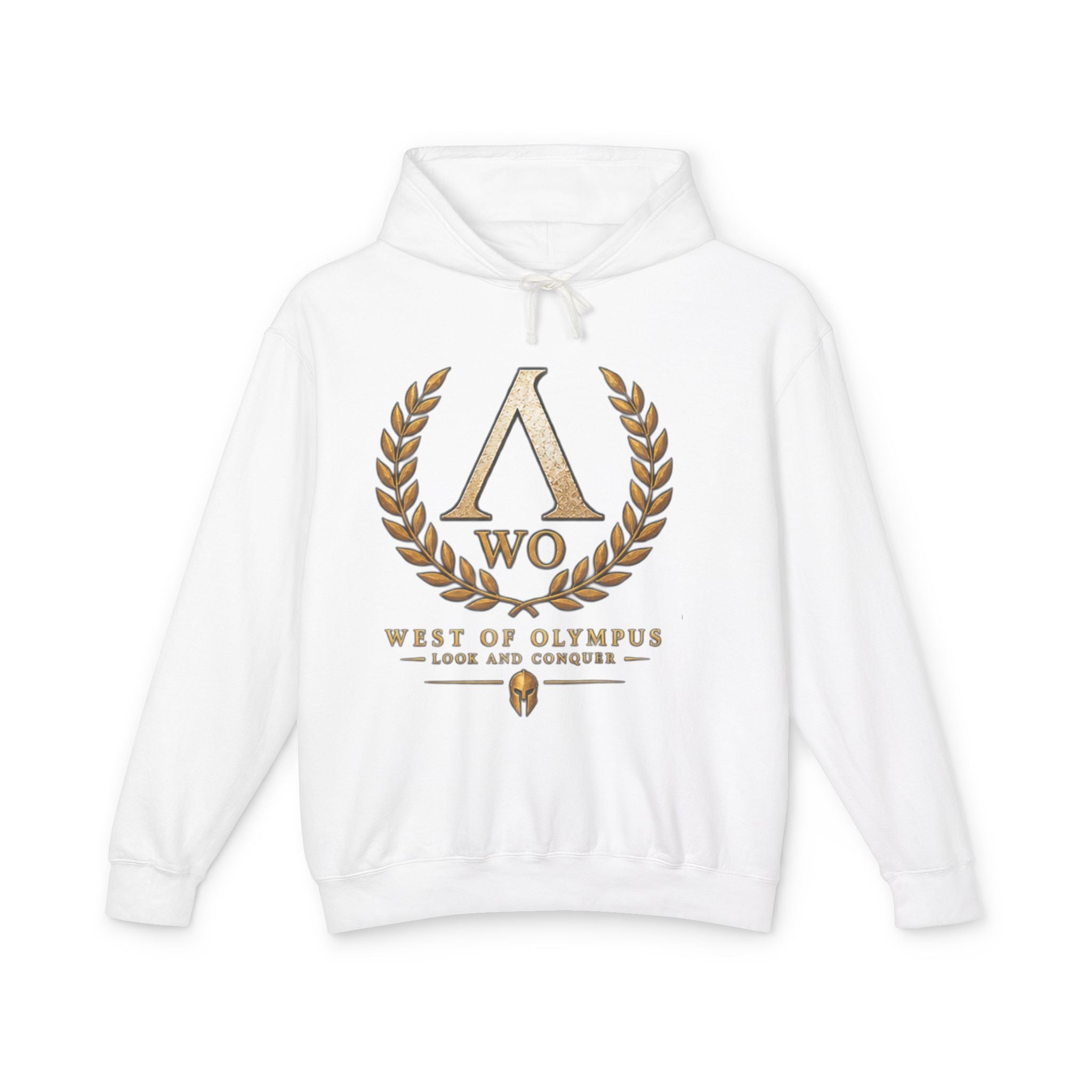 West of Olympus 'WO' Laurel Logo Hoodie — Greek Mythology Crest Pullover