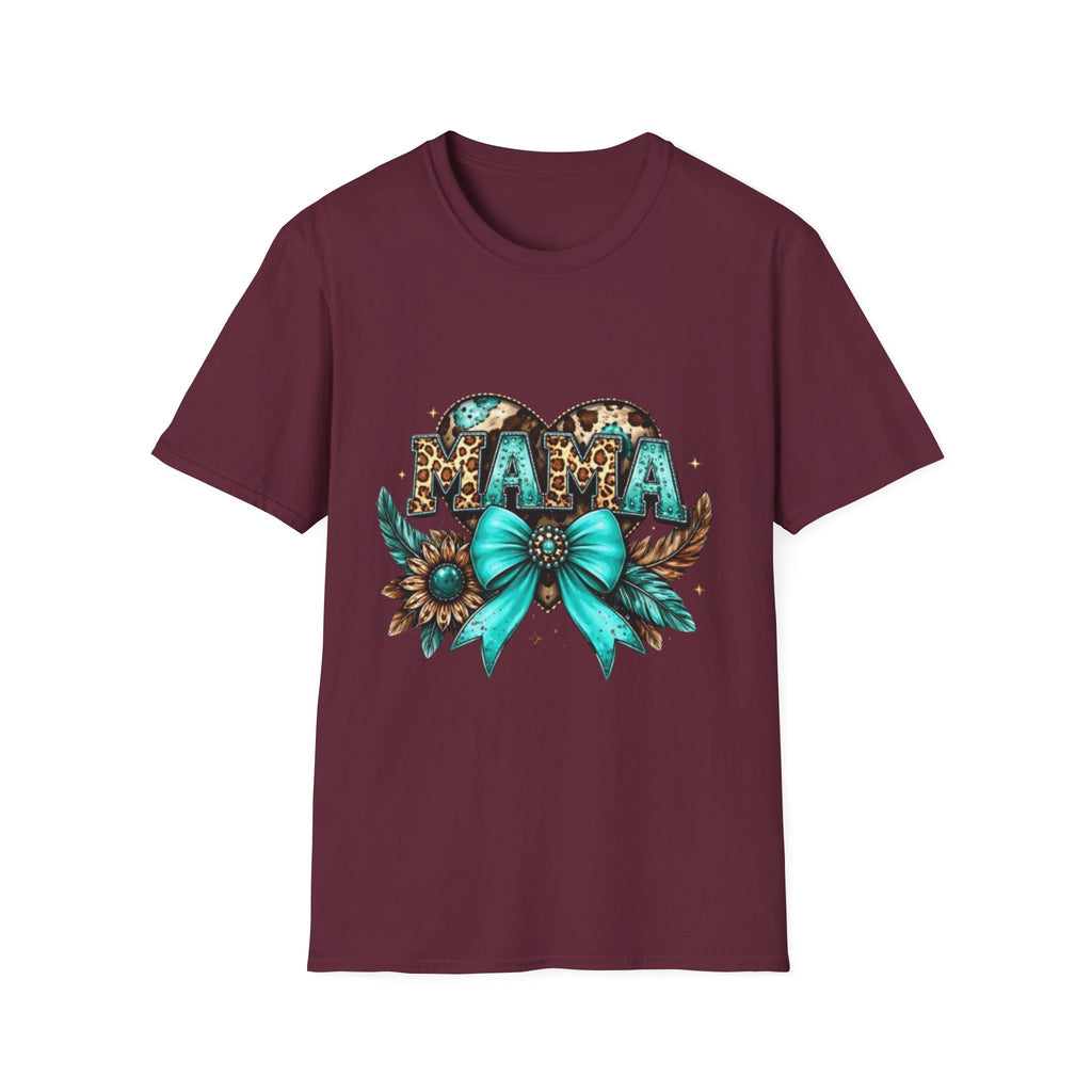 Mama Leopard Heart T-Shirt — Turquoise Bow Mother's Day Tee