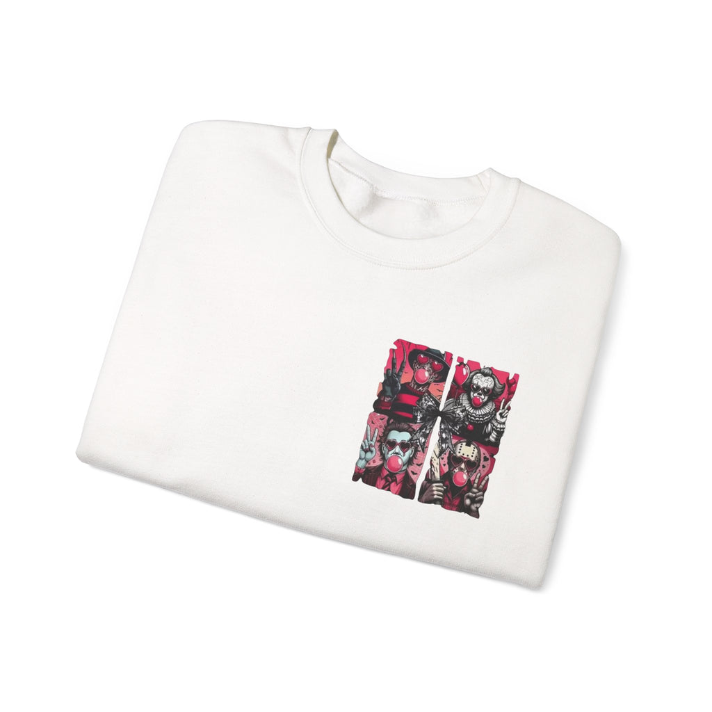 Clown Riot Crewneck Sweatshirt – Pink Horror Patchwork Graphic