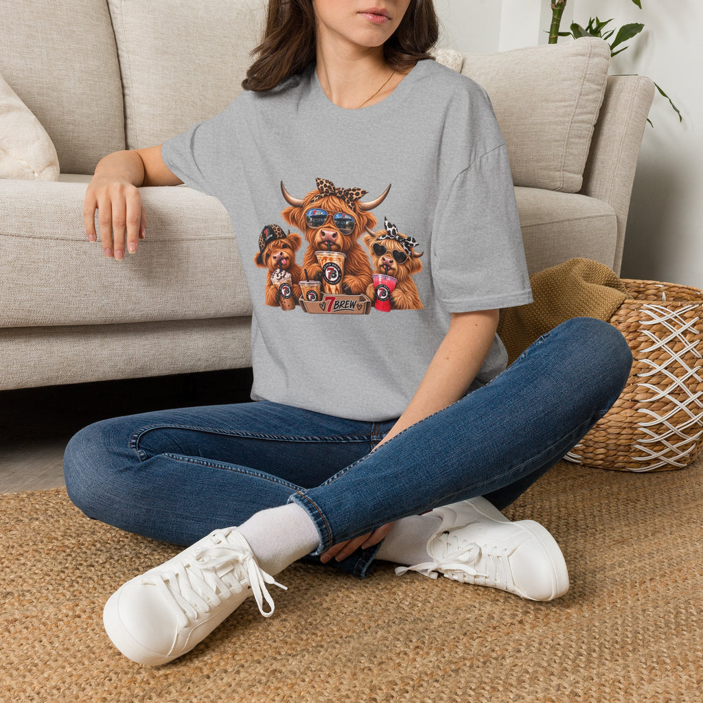 Cow Trio Graphic T-Shirt — Cute Highland Cow Family with Sunglasses & Bandanas