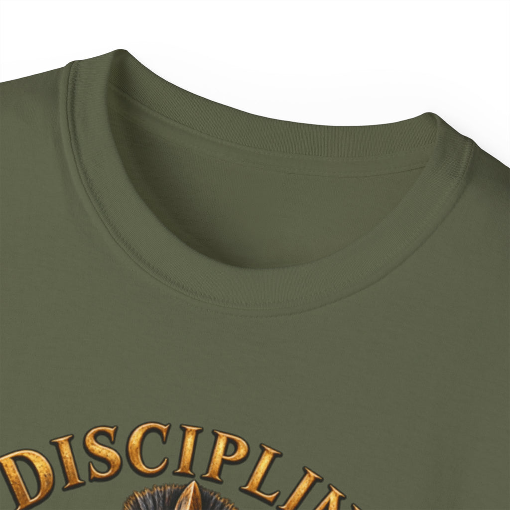 AA Discipline Over Destiny Tee — Forged Not Favored Spartan Helmet T-Shirt