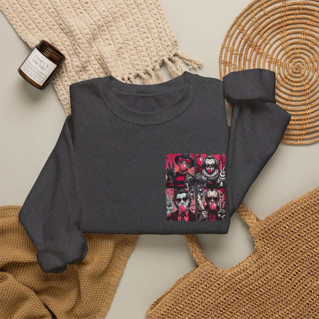 Clown Riot Crewneck Sweatshirt – Pink Horror Patchwork Graphic