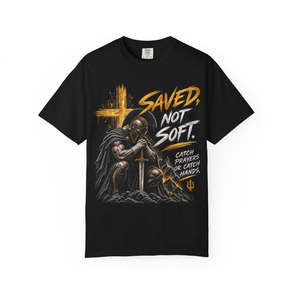 Christian Knight T-Shirt — "Saved Not Soft" Inspirational Faith Graphic Tee