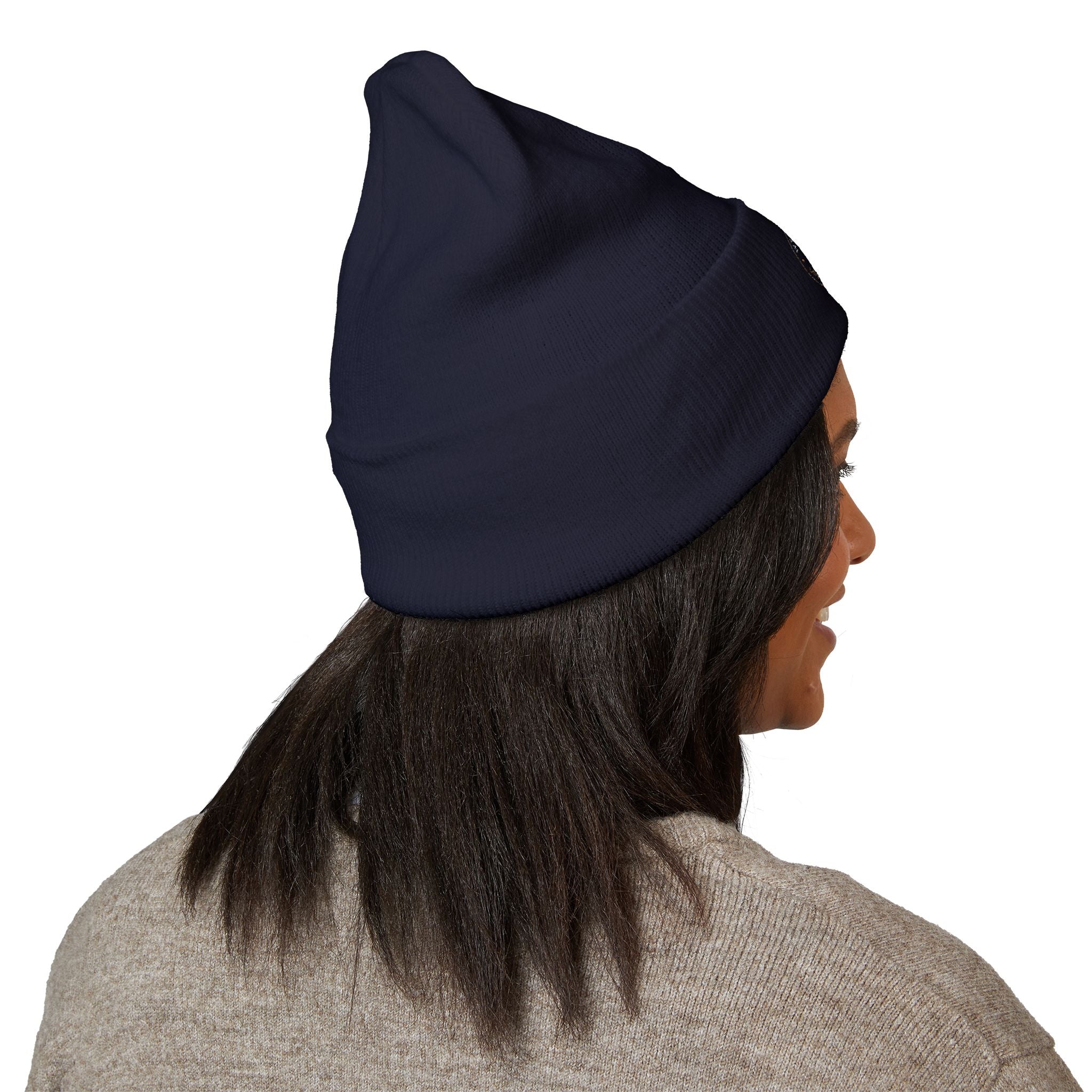 Embroidered Classic Cuffed Beanie — Vintage Crest Knit Hat