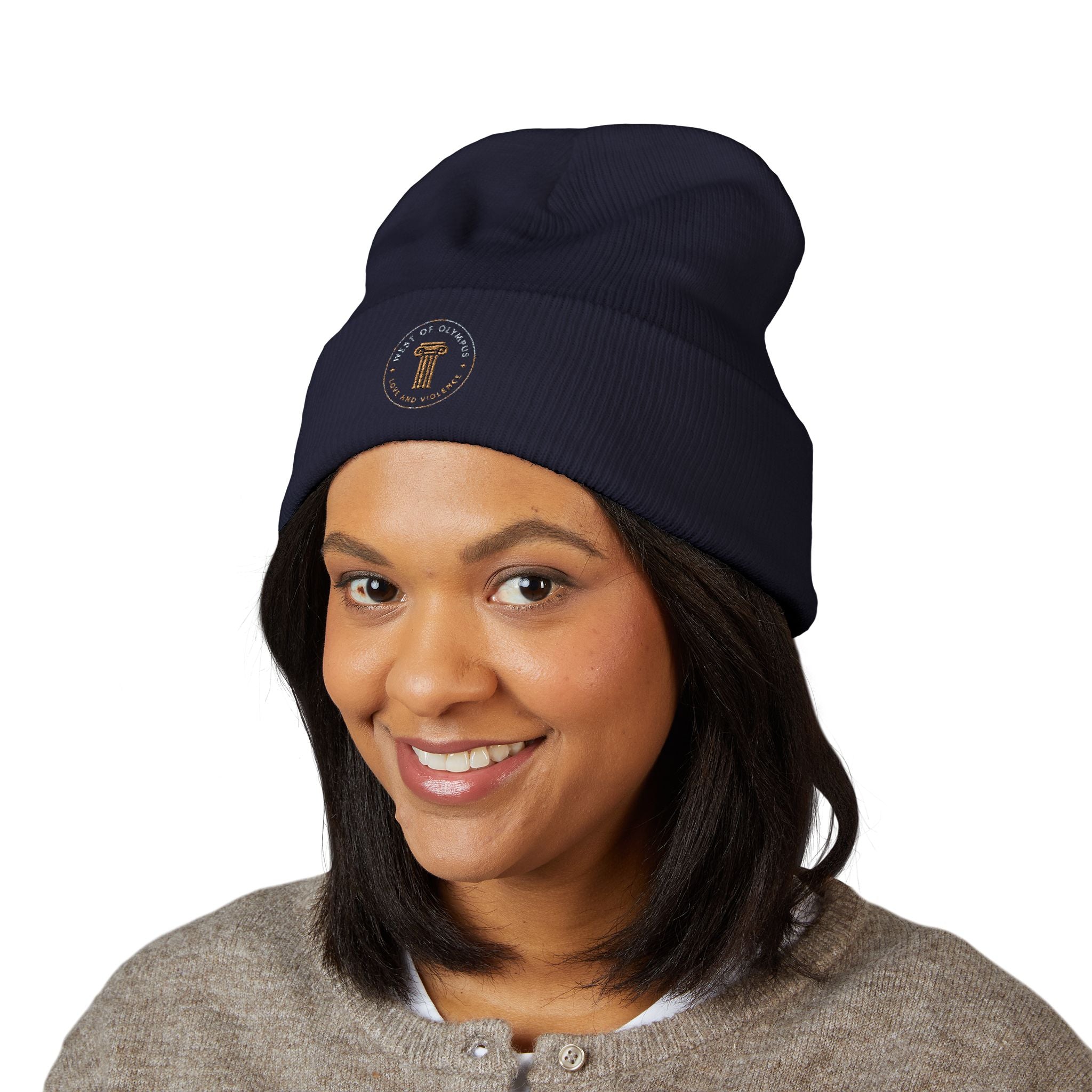 Embroidered Classic Cuffed Beanie — Vintage Crest Knit Hat