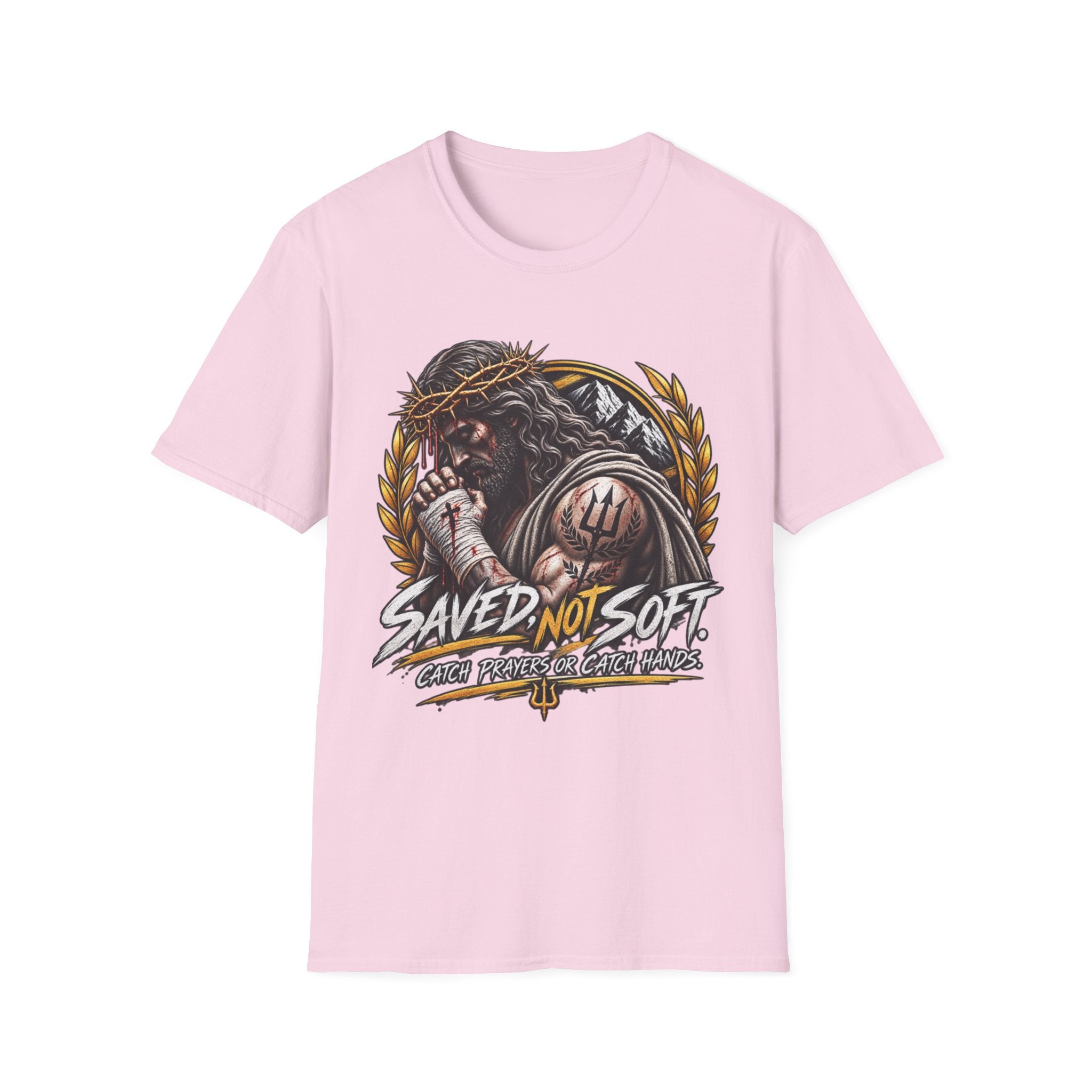 Saved Not Soft T-Shirt — Christian Jesus Crown of Thorns Faith Tee