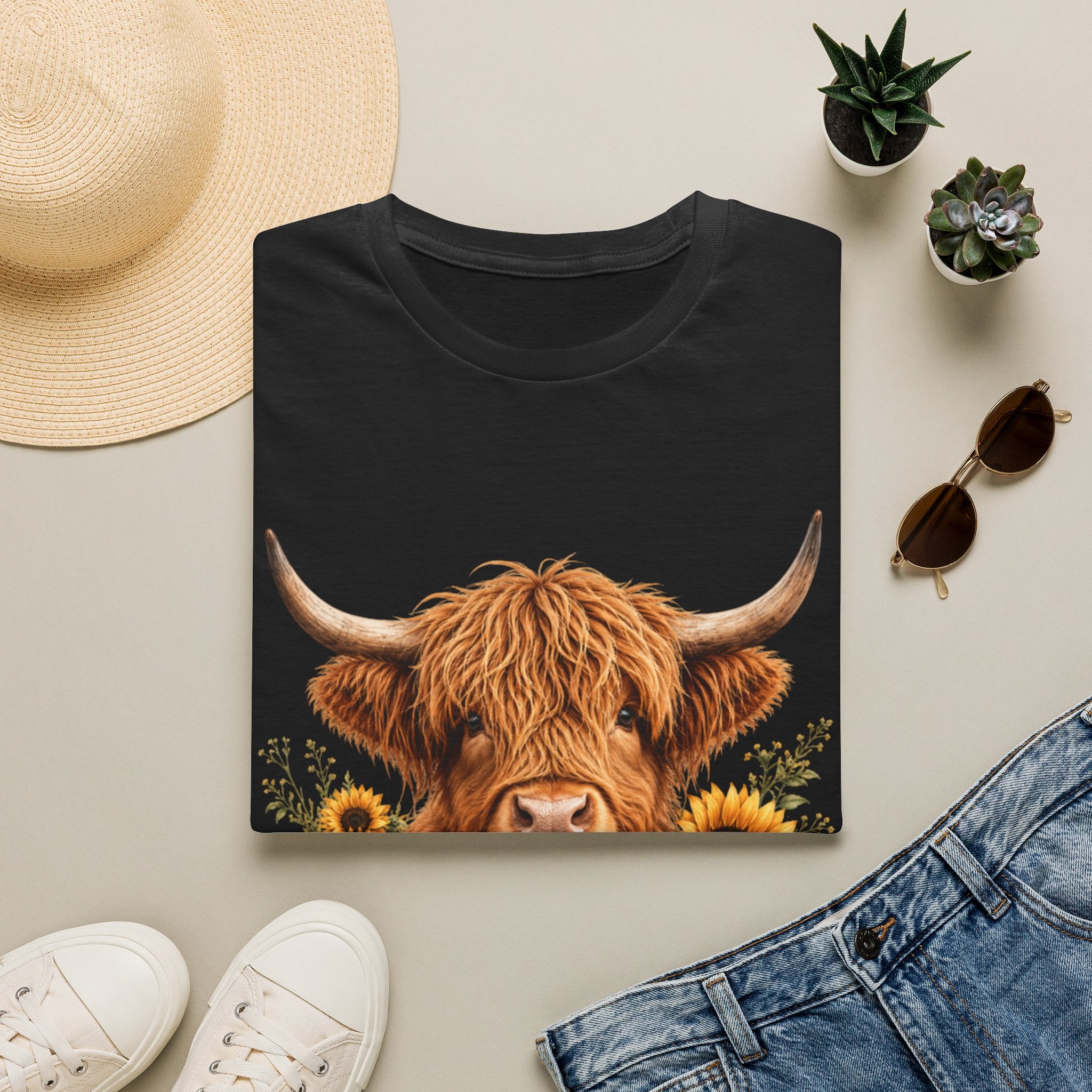 Highland Cow Sunflower T-Shirt — Cute Farm Animal Graphic Tee