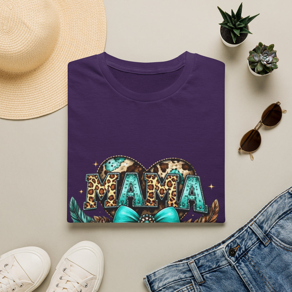 Mama Leopard Heart T-Shirt — Turquoise Bow Mother's Day Tee