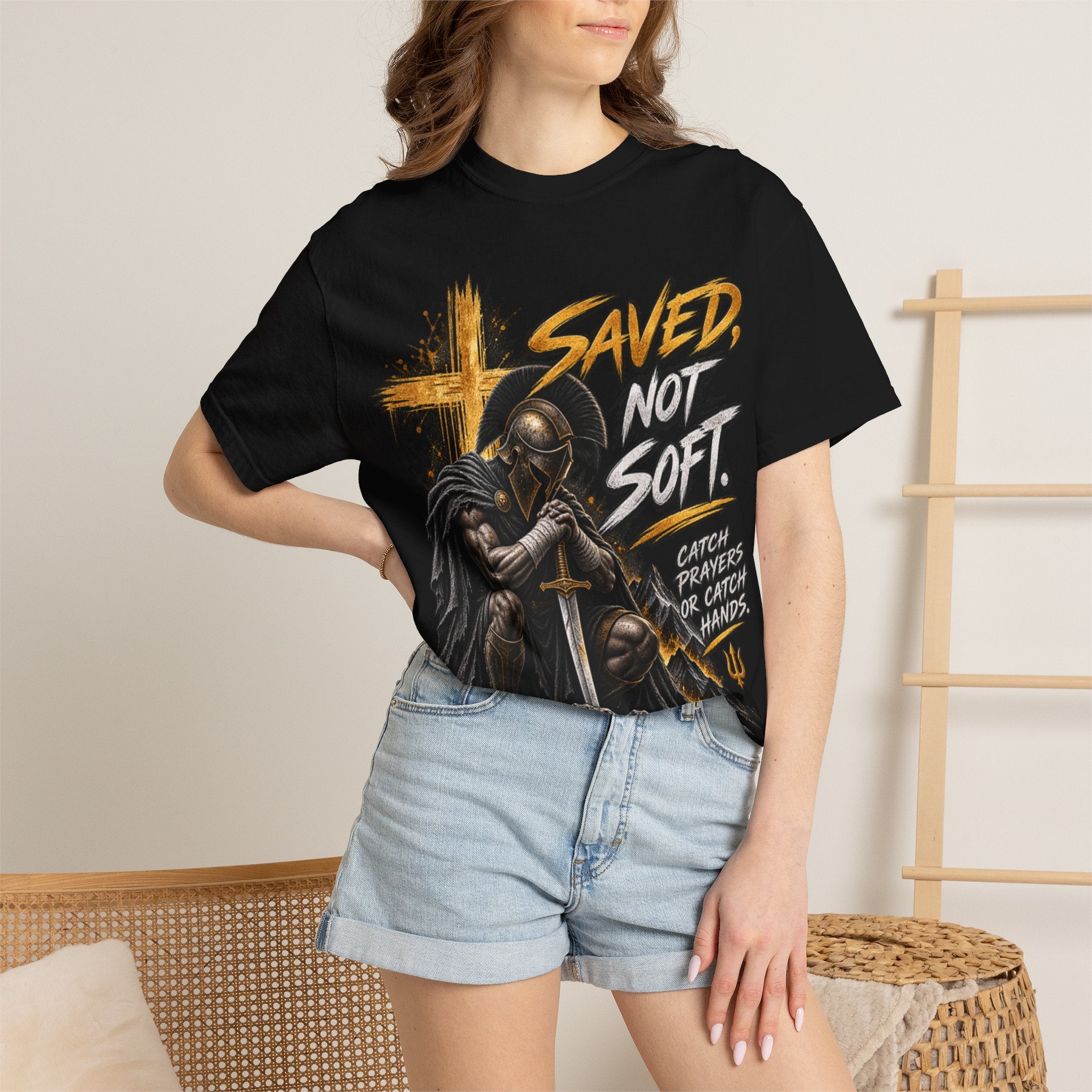 Christian Knight T-Shirt — "Saved Not Soft" Inspirational Faith Graphic Tee