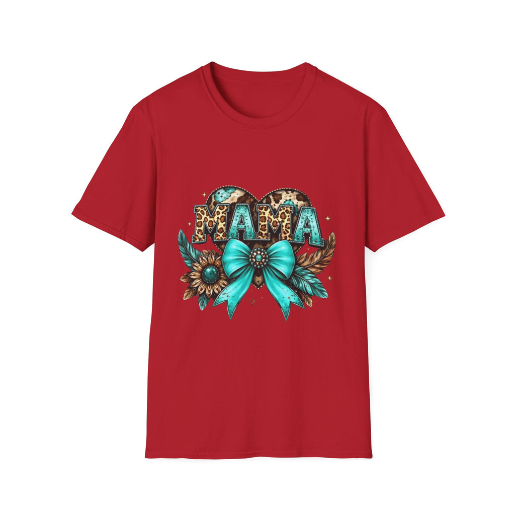 Mama Leopard Heart T-Shirt — Turquoise Bow Mother's Day Tee