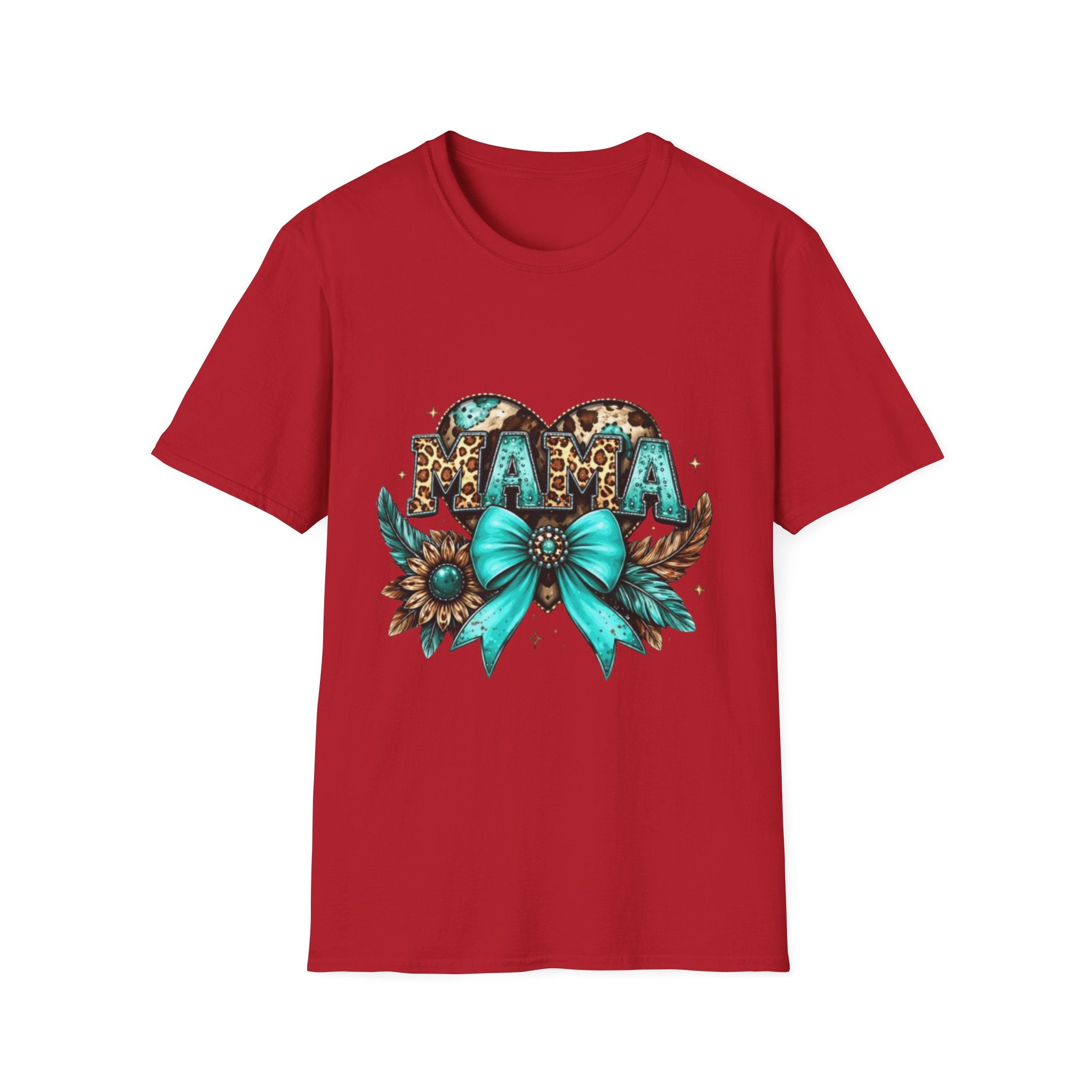 Mama Leopard Heart T-Shirt — Turquoise Bow Mother's Day Tee