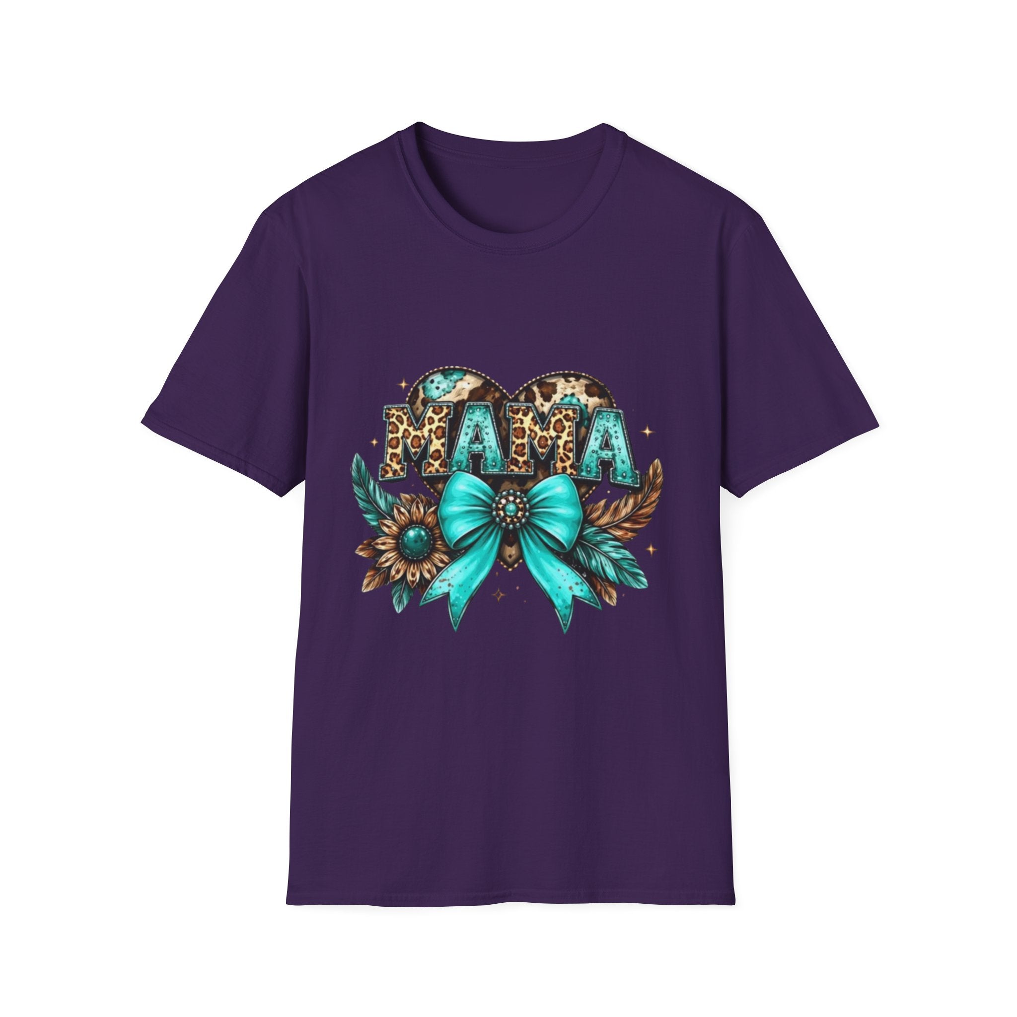 Mama Leopard Heart T-Shirt — Turquoise Bow Mother's Day Tee