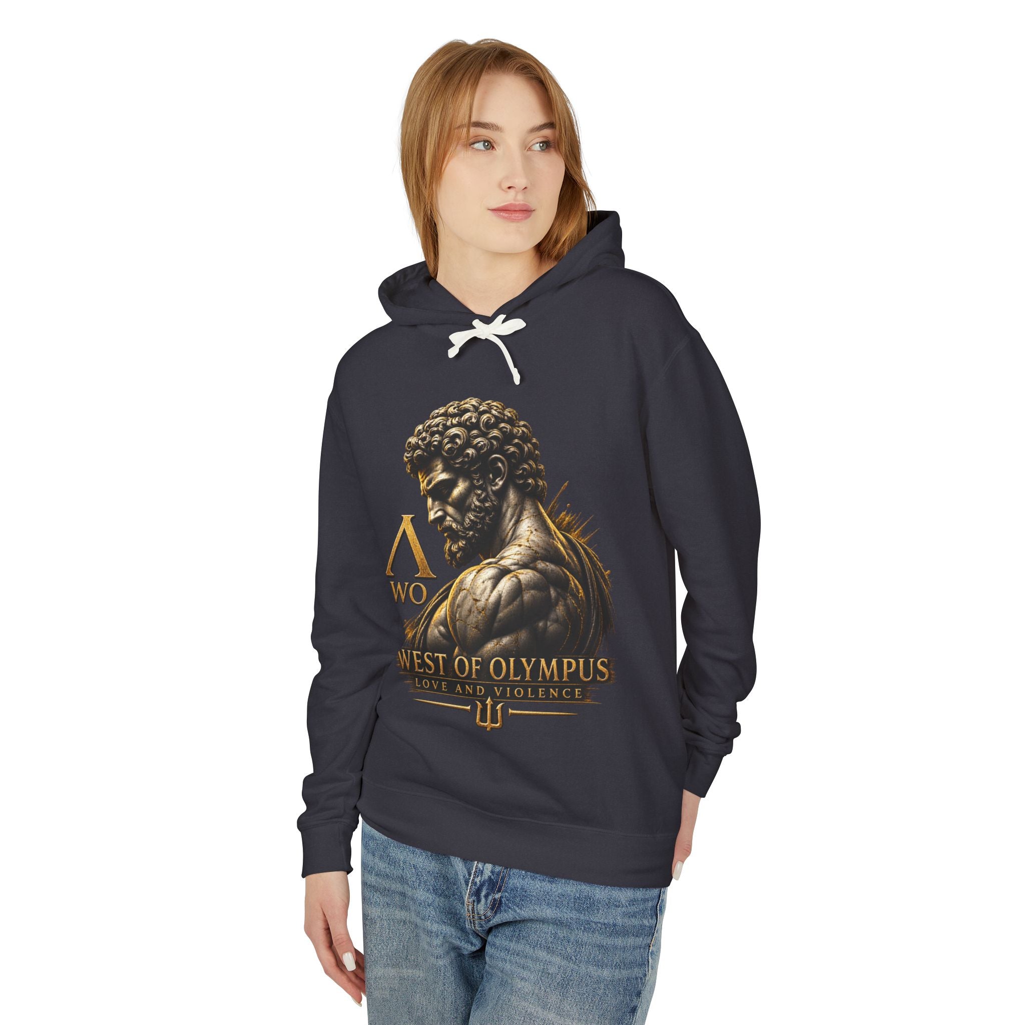 West of Olympus Hoodie — Greek Mythology God Statue Graphic Hoodie