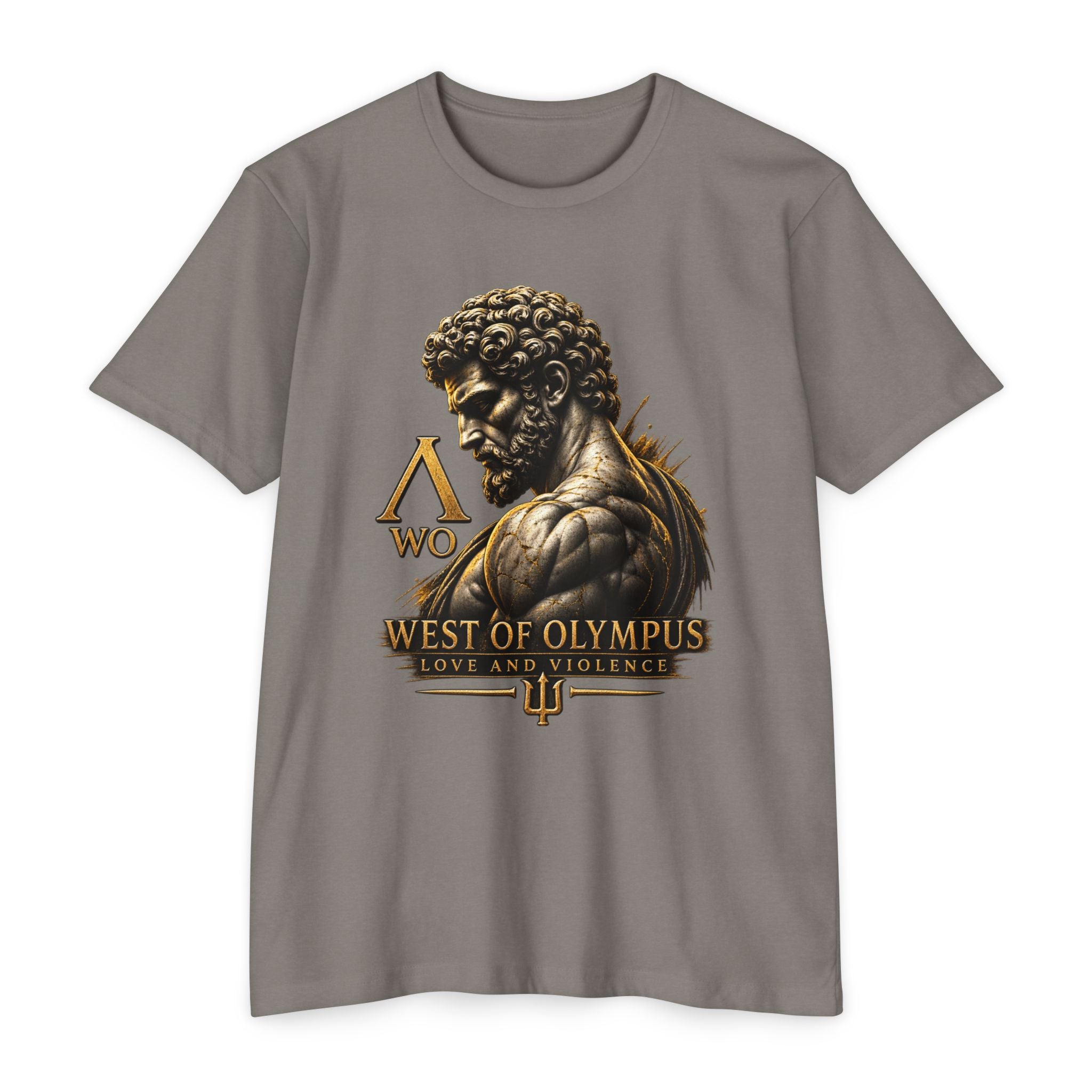 West of Olympus T-Shirt — Mythic Warrior Trident Design