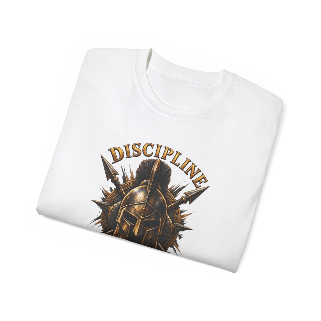 AA Discipline Over Destiny Tee — Forged Not Favored Spartan Helmet T-Shirt
