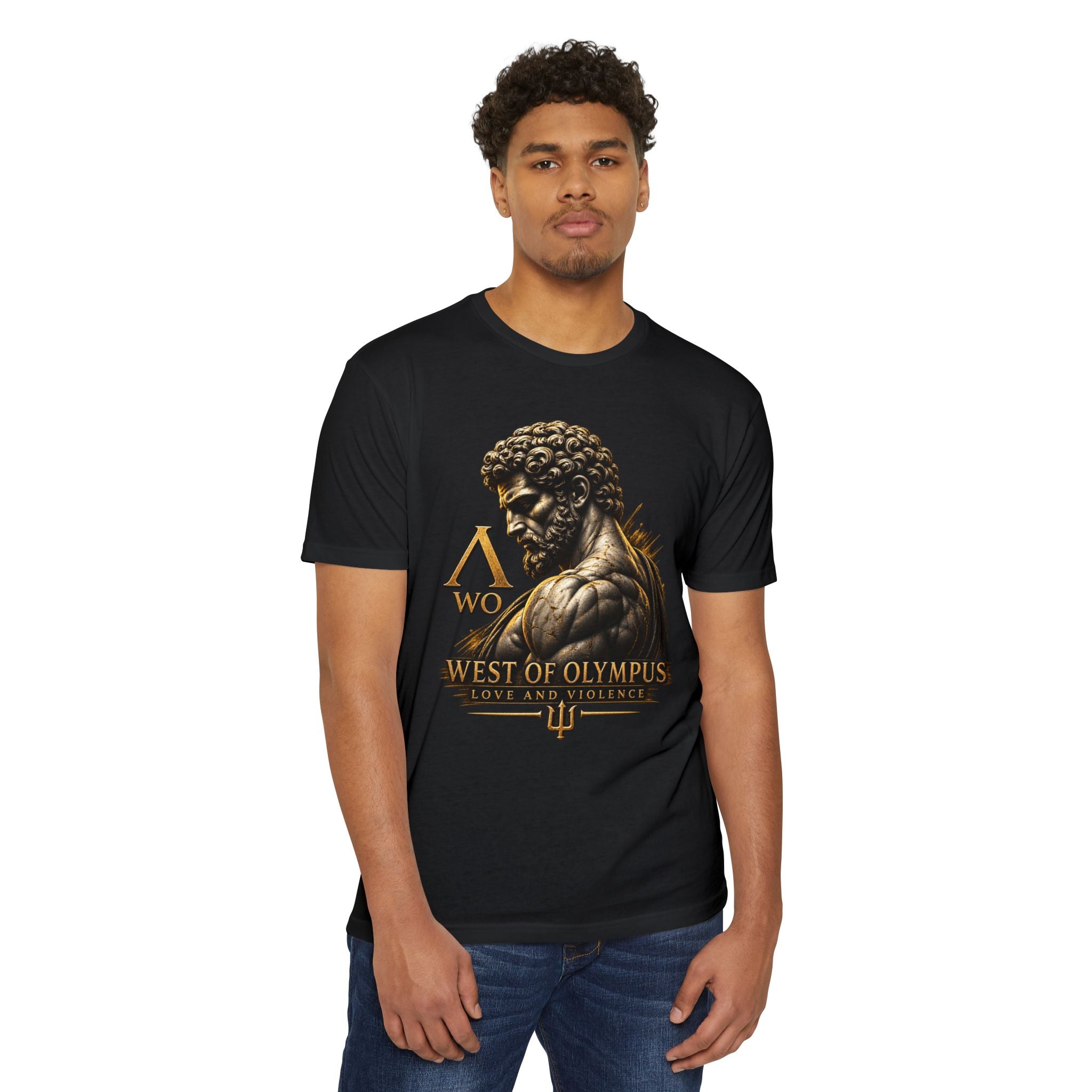 West of Olympus T-Shirt — Mythic Warrior Trident Design