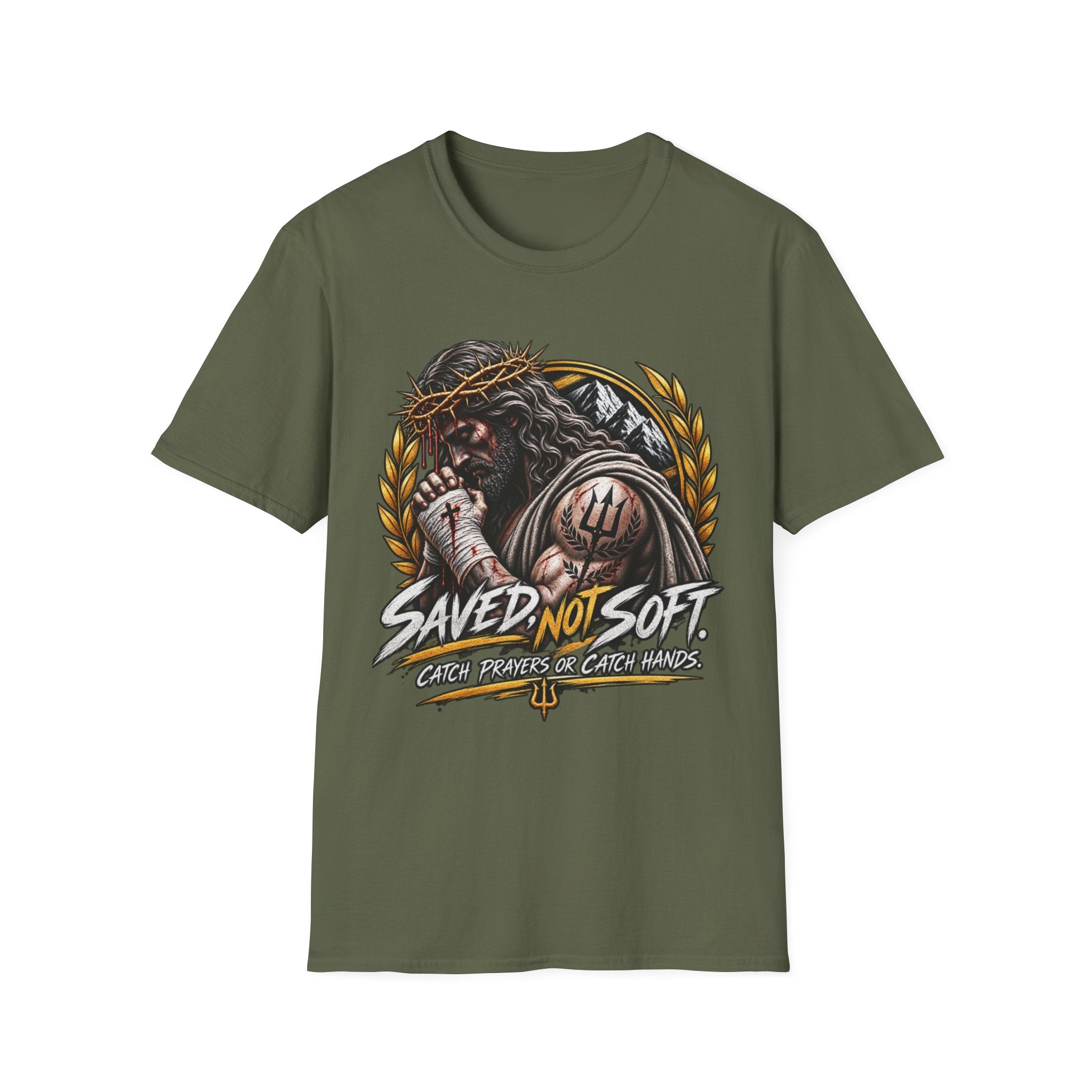 Saved Not Soft T-Shirt — Christian Jesus Crown of Thorns Faith Tee