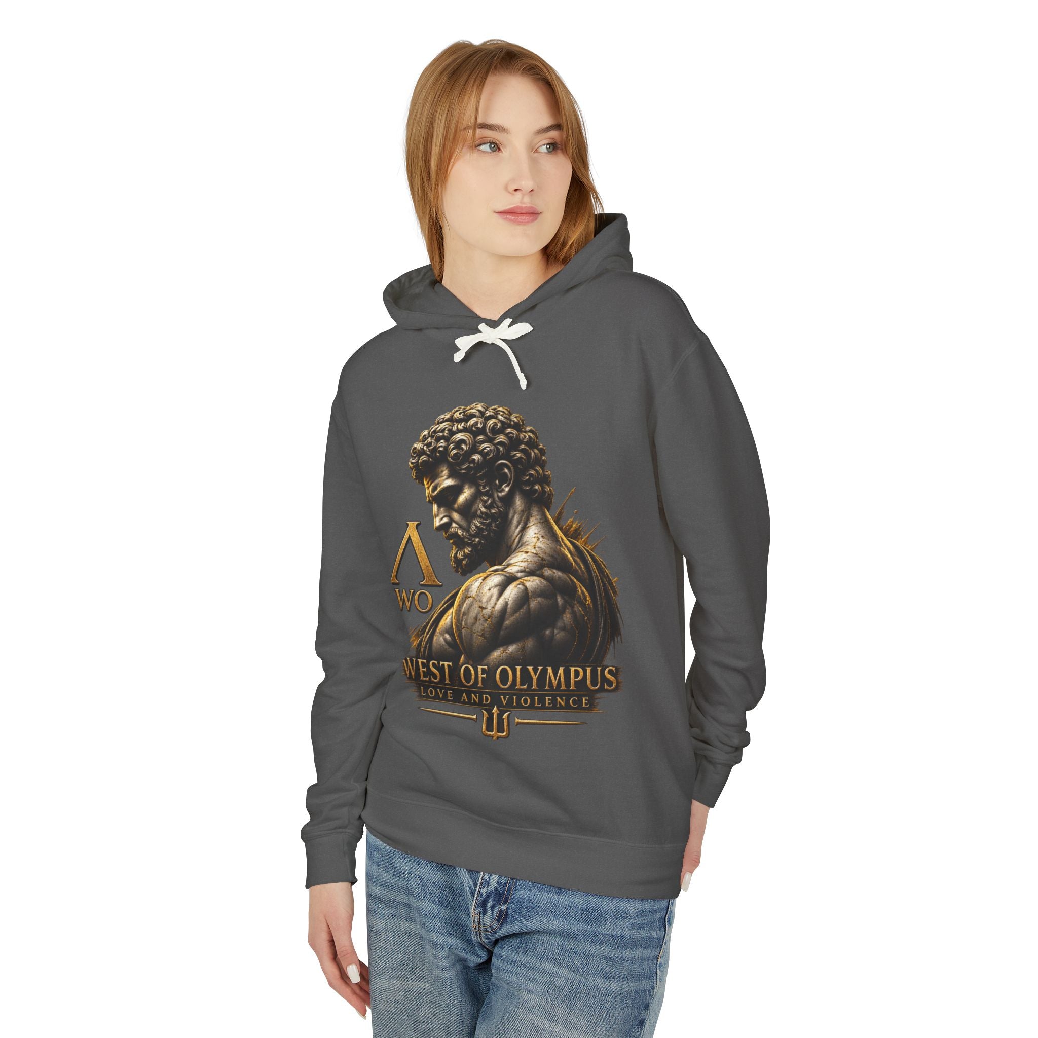 West of Olympus Hoodie — Greek Mythology God Statue Graphic Hoodie