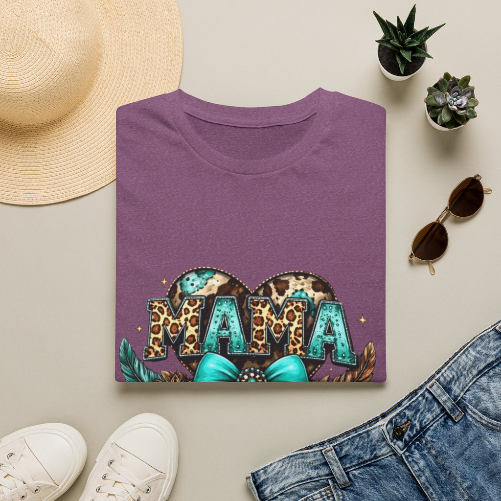 Mama Leopard Heart T-Shirt — Turquoise Bow Mother's Day Tee