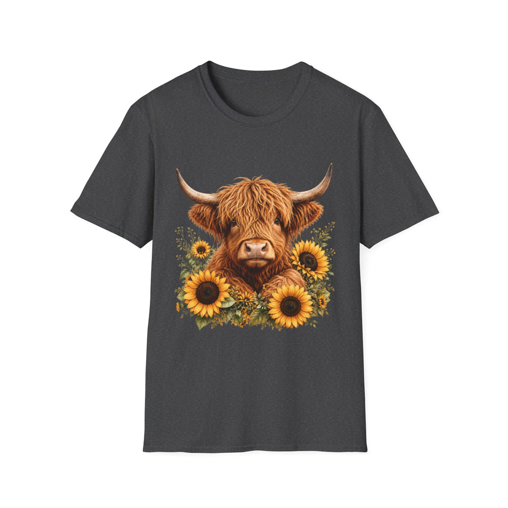 Highland Cow Sunflower T-Shirt — Cute Farm Animal Graphic Tee