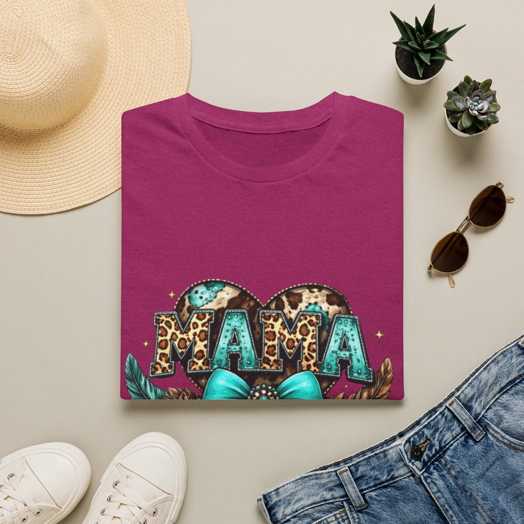 Mama Leopard Heart T-Shirt — Turquoise Bow Mother's Day Tee