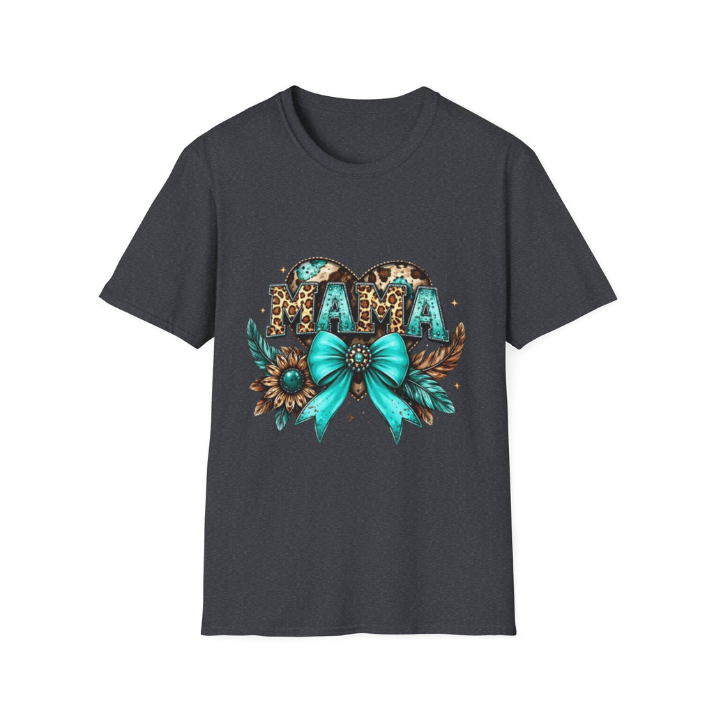 Mama Leopard Heart T-Shirt — Turquoise Bow Mother's Day Tee