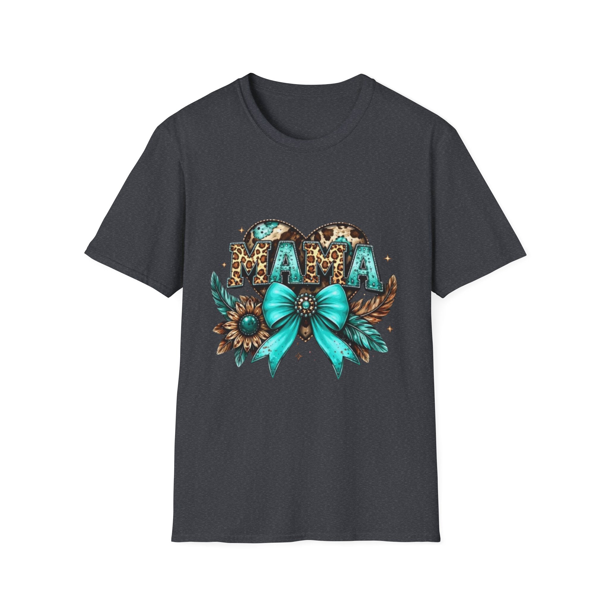 Mama Leopard Heart T-Shirt — Turquoise Bow Mother's Day Tee