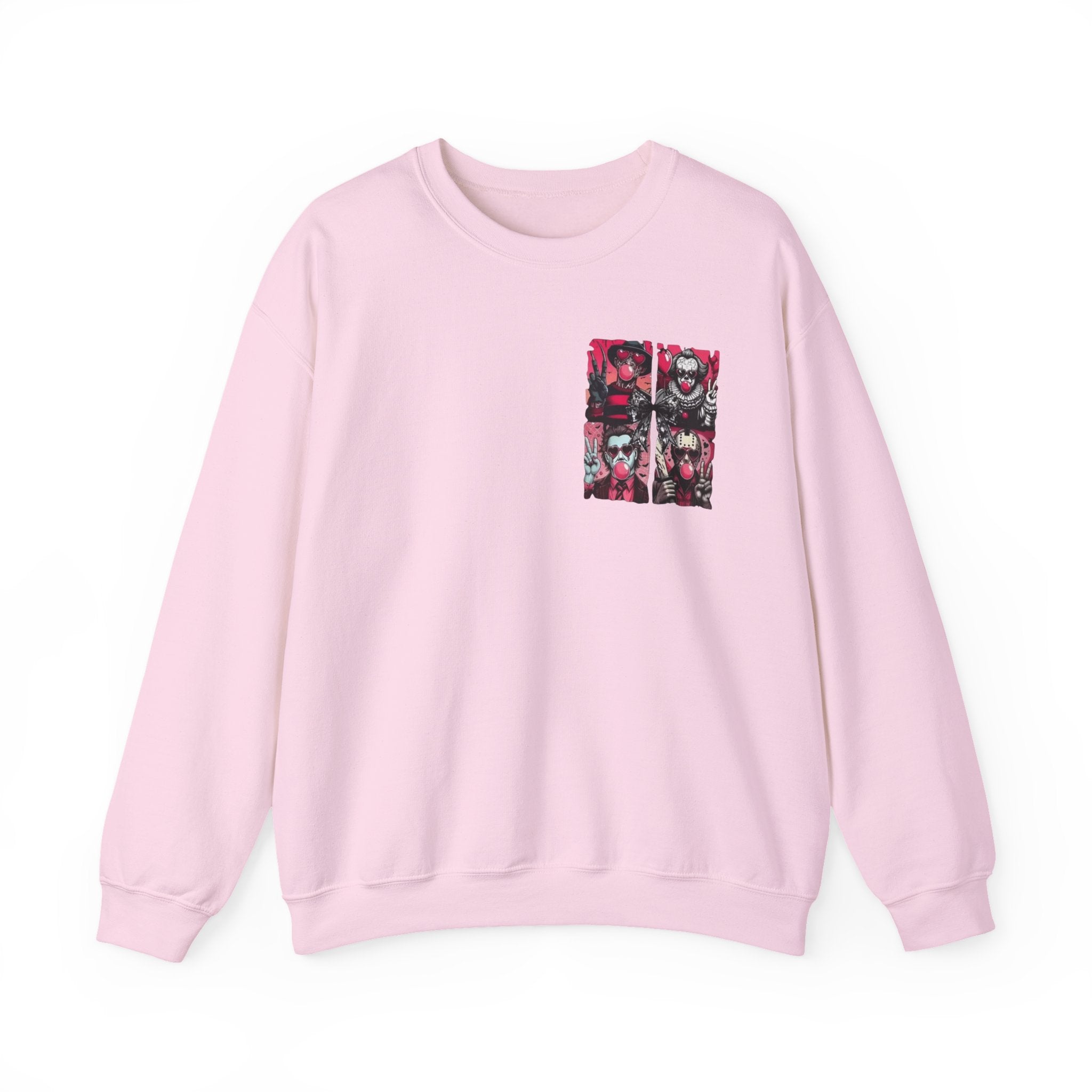 Clown Riot Crewneck Sweatshirt – Pink Horror Patchwork Graphic