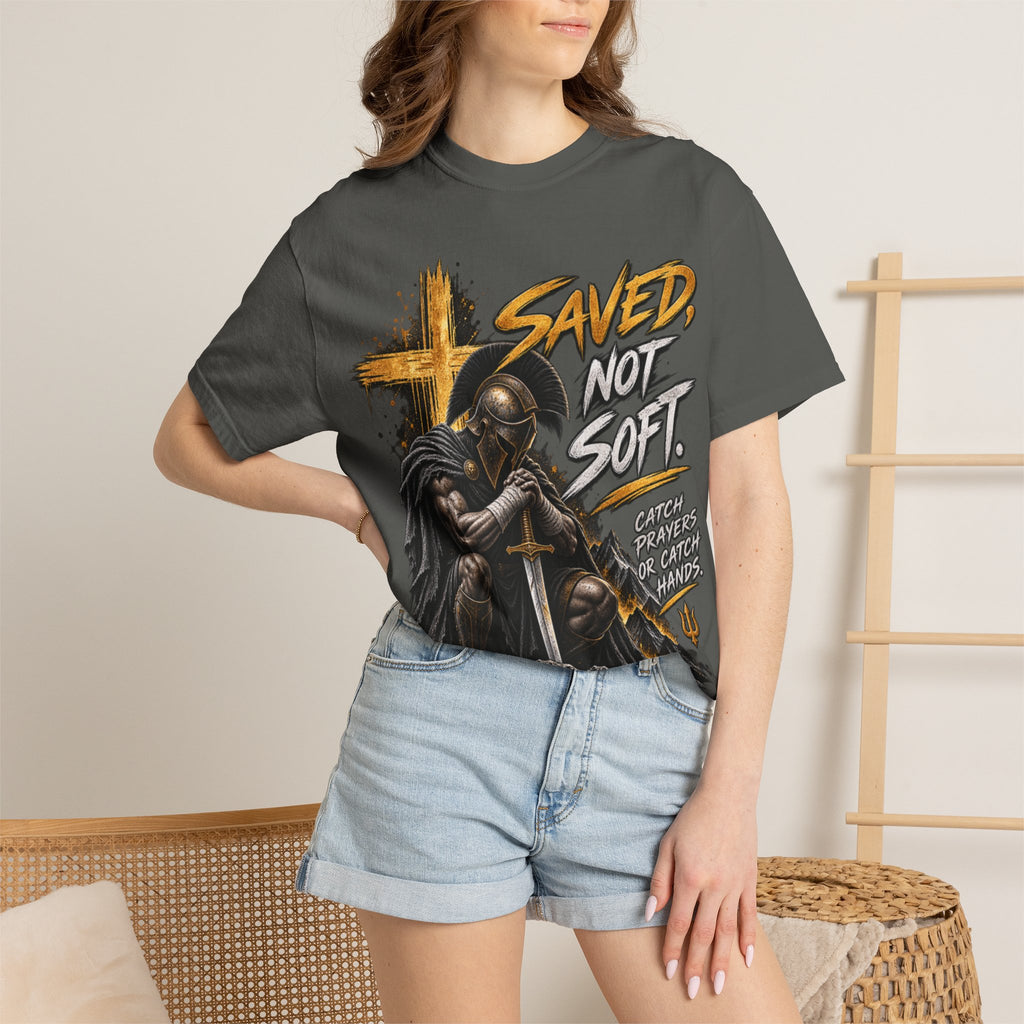 Christian Knight T-Shirt — "Saved Not Soft" Inspirational Faith Graphic Tee