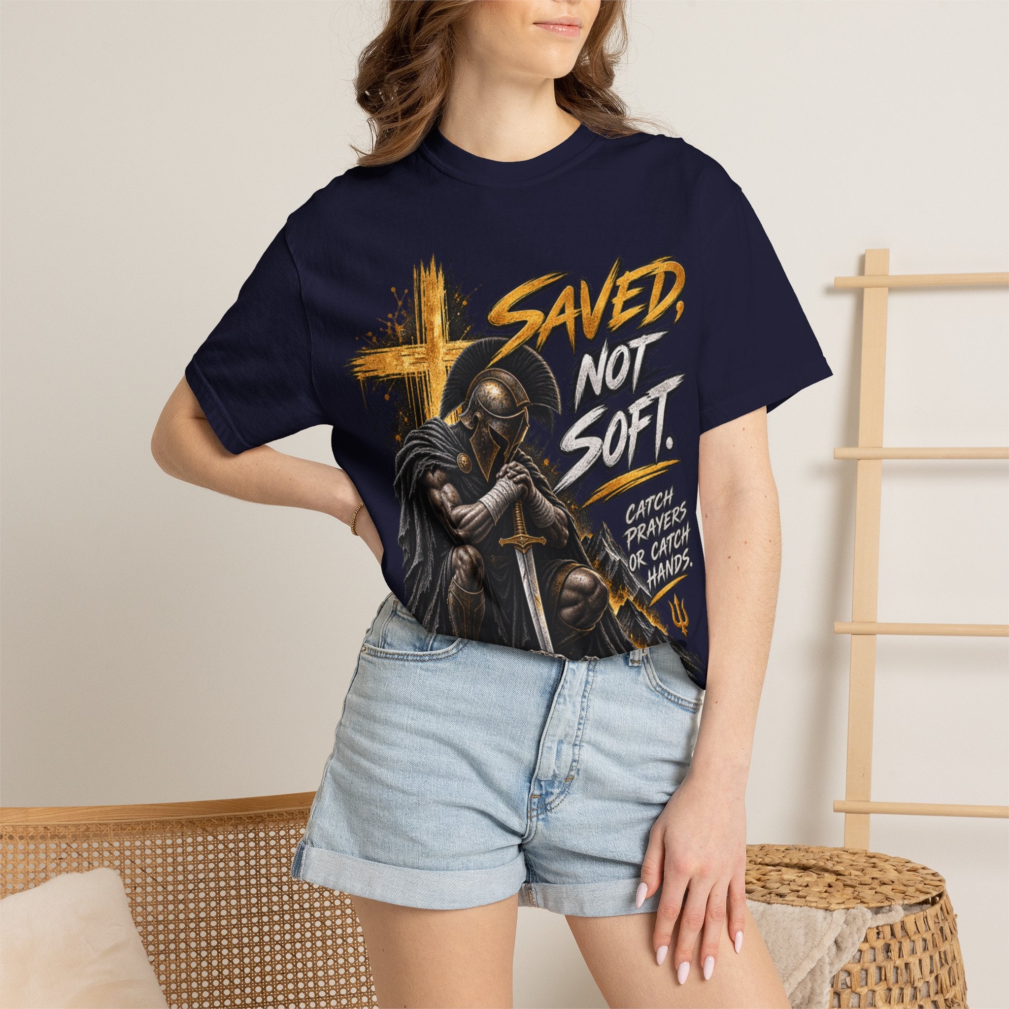 Christian Knight T-Shirt — "Saved Not Soft" Inspirational Faith Graphic Tee