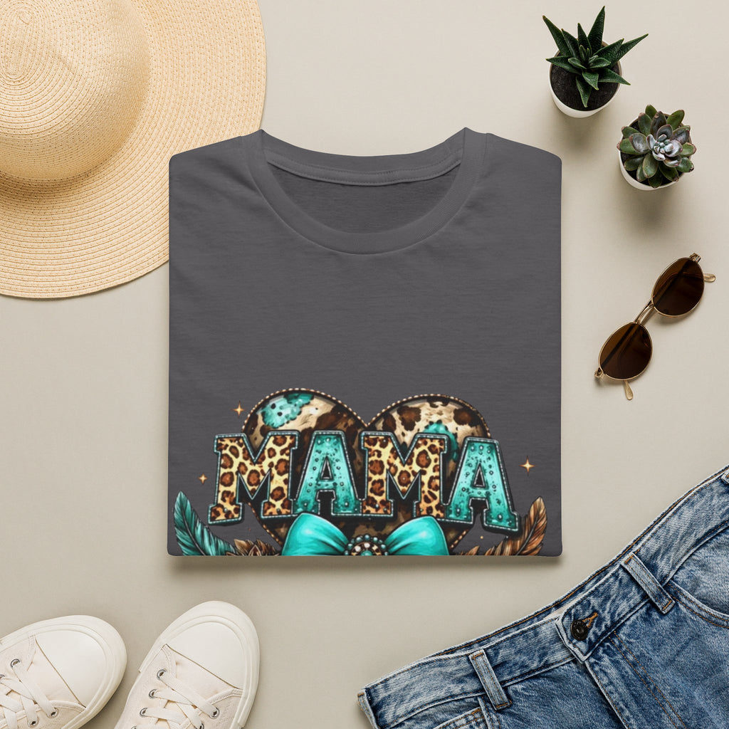 Mama Leopard Heart T-Shirt — Turquoise Bow Mother's Day Tee