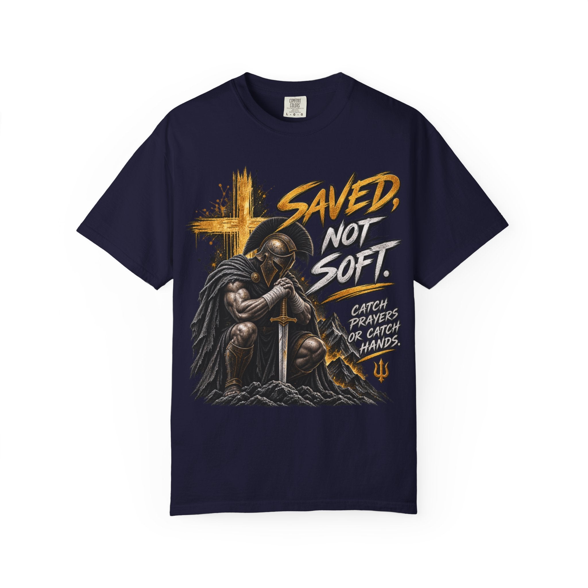 Christian Knight T-Shirt — "Saved Not Soft" Inspirational Faith Graphic Tee
