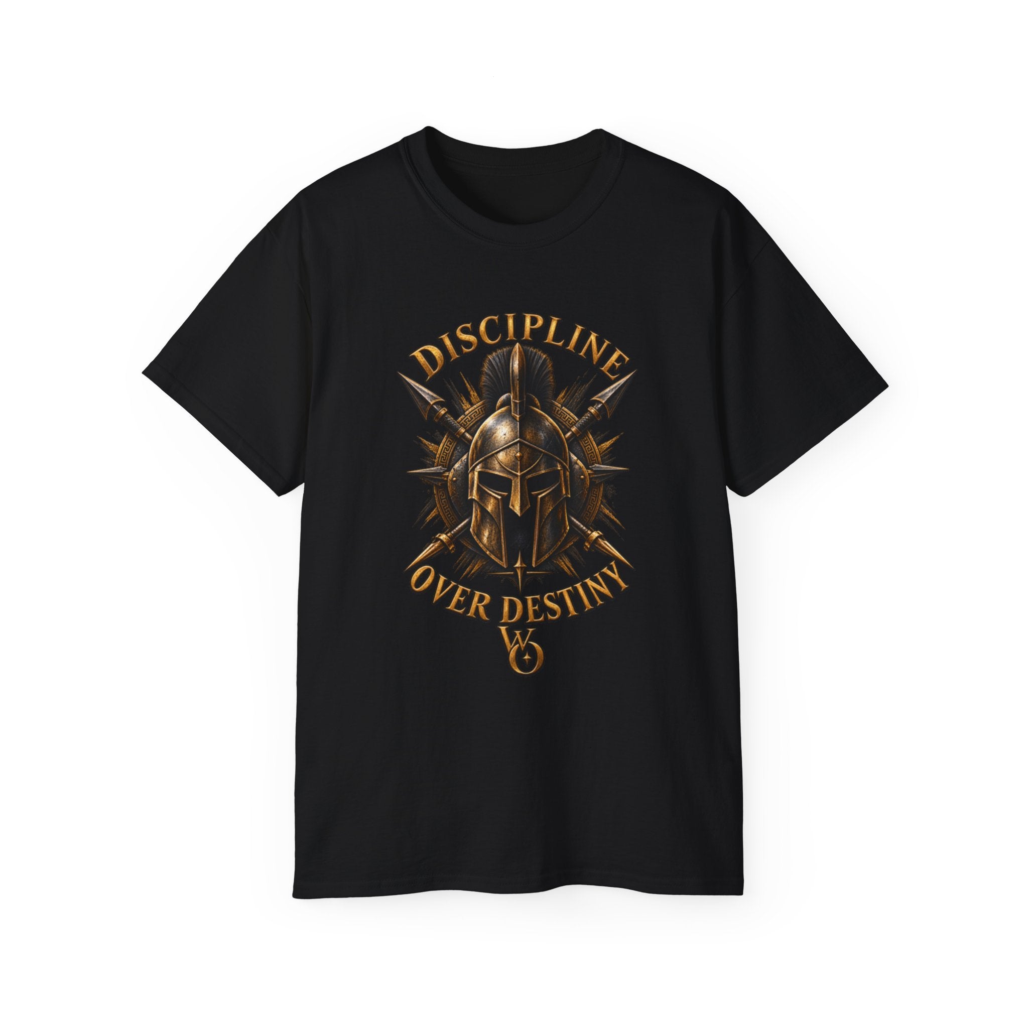 AA Discipline Over Destiny Tee — Forged Not Favored Spartan Helmet T-Shirt