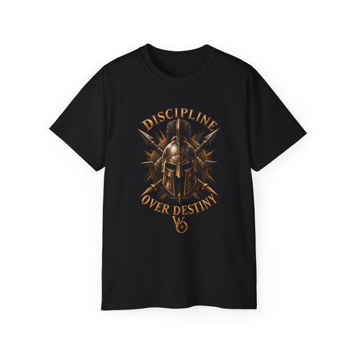AA Discipline Over Destiny Tee — Forged Not Favored Spartan Helmet T-Shirt