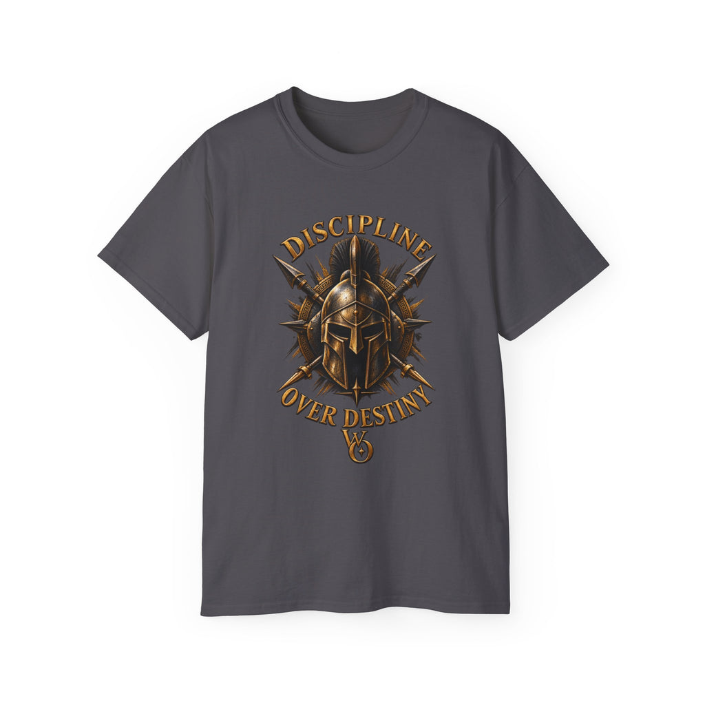 AA Discipline Over Destiny Tee — Forged Not Favored Spartan Helmet T-Shirt