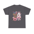 Halloween Pink Pumpkin Tee — Cute Leopard Bow Ghost Graphic Shirt