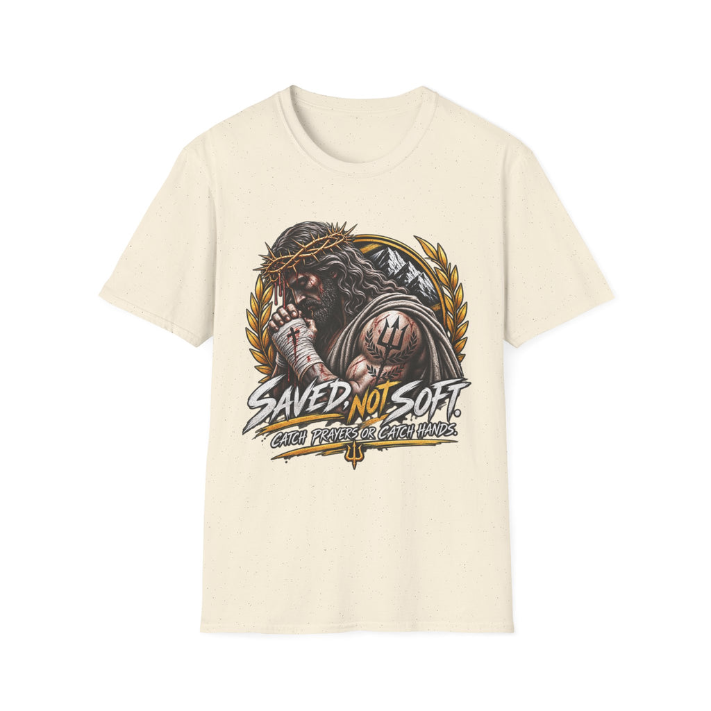 Saved Not Soft T-Shirt — Christian Jesus Crown of Thorns Faith Tee