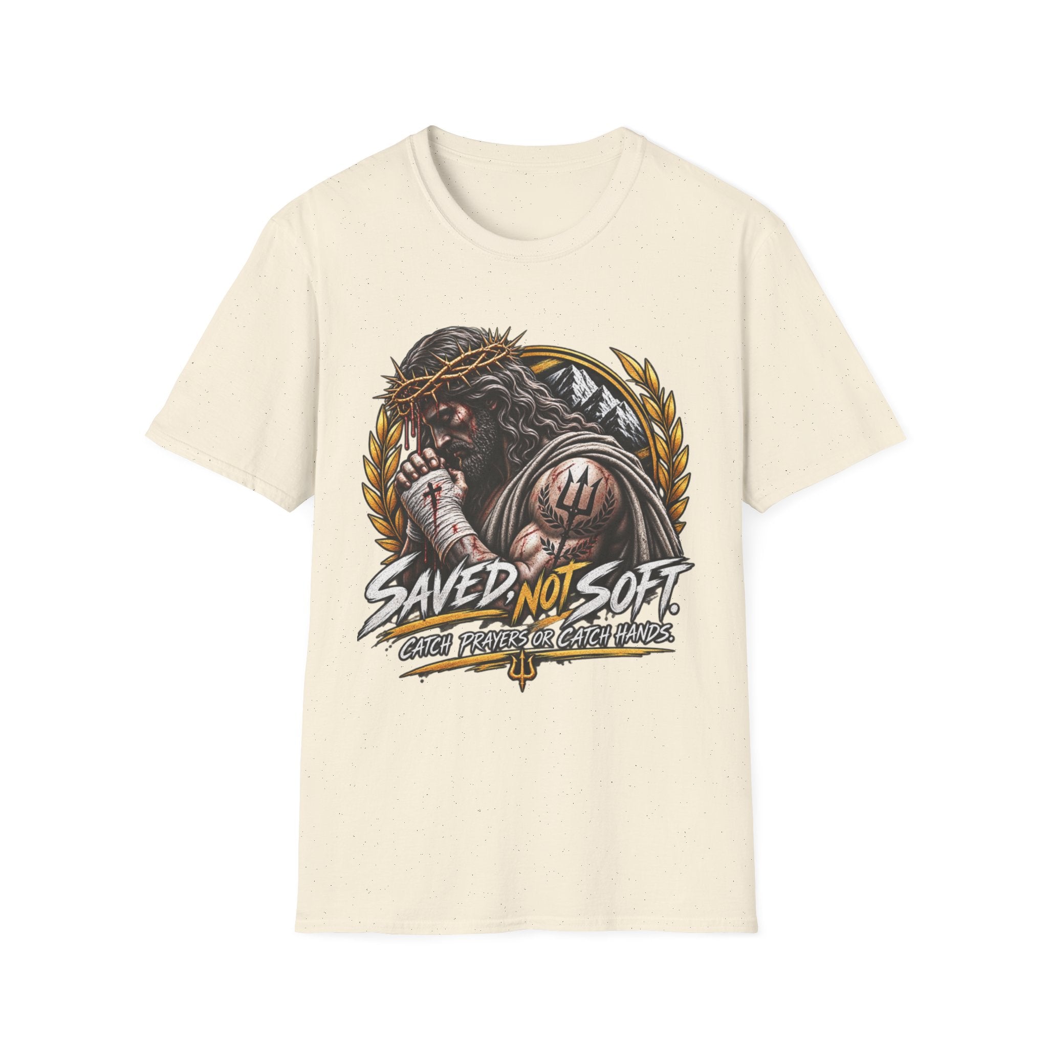 Saved Not Soft T-Shirt — Christian Jesus Crown of Thorns Faith Tee