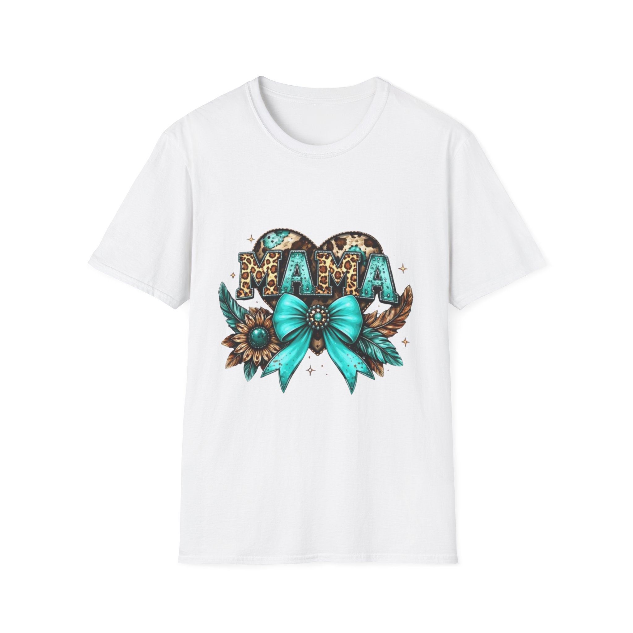 Mama Leopard Heart T-Shirt — Turquoise Bow Mother's Day Tee