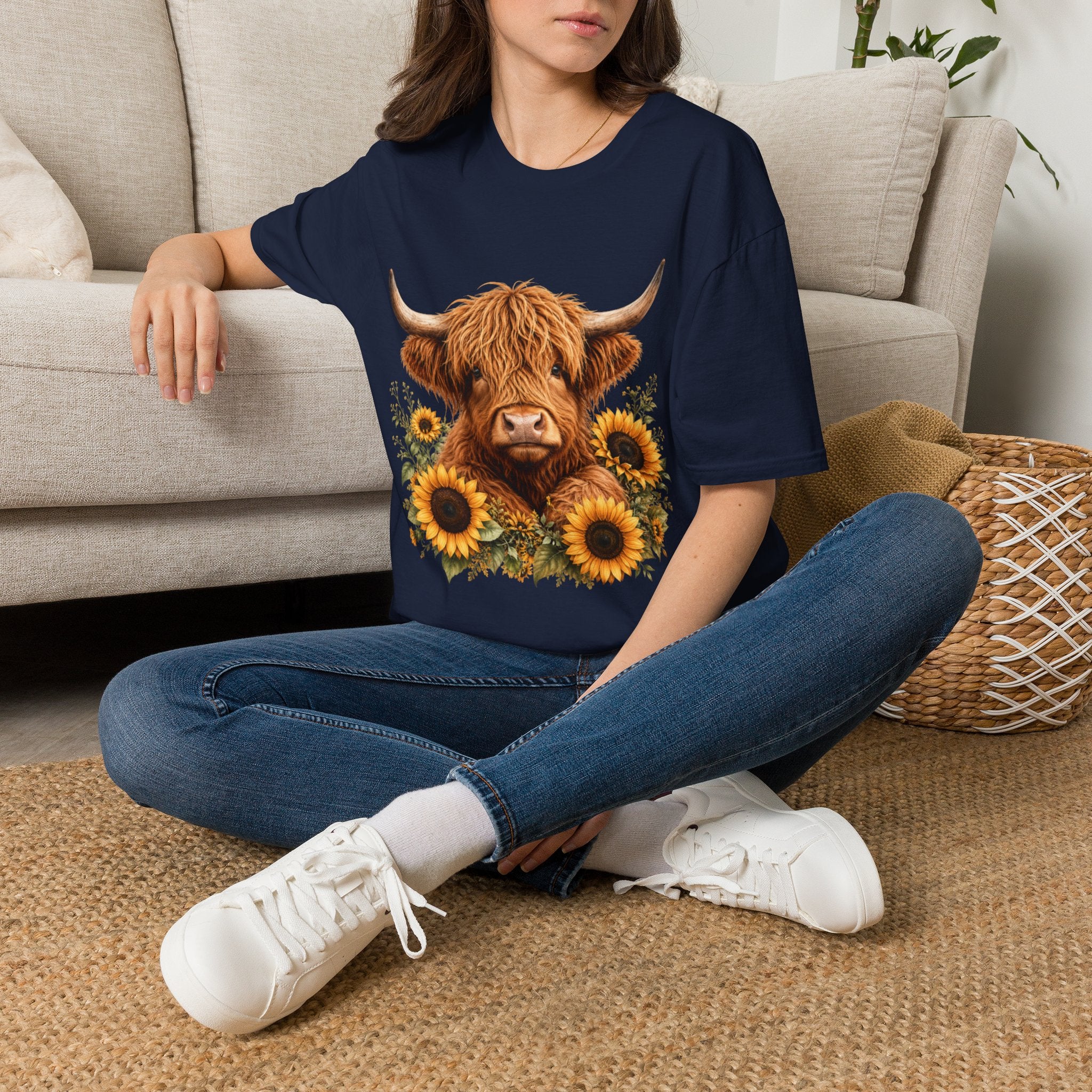 Highland Cow Sunflower T-Shirt — Cute Farm Animal Graphic Tee