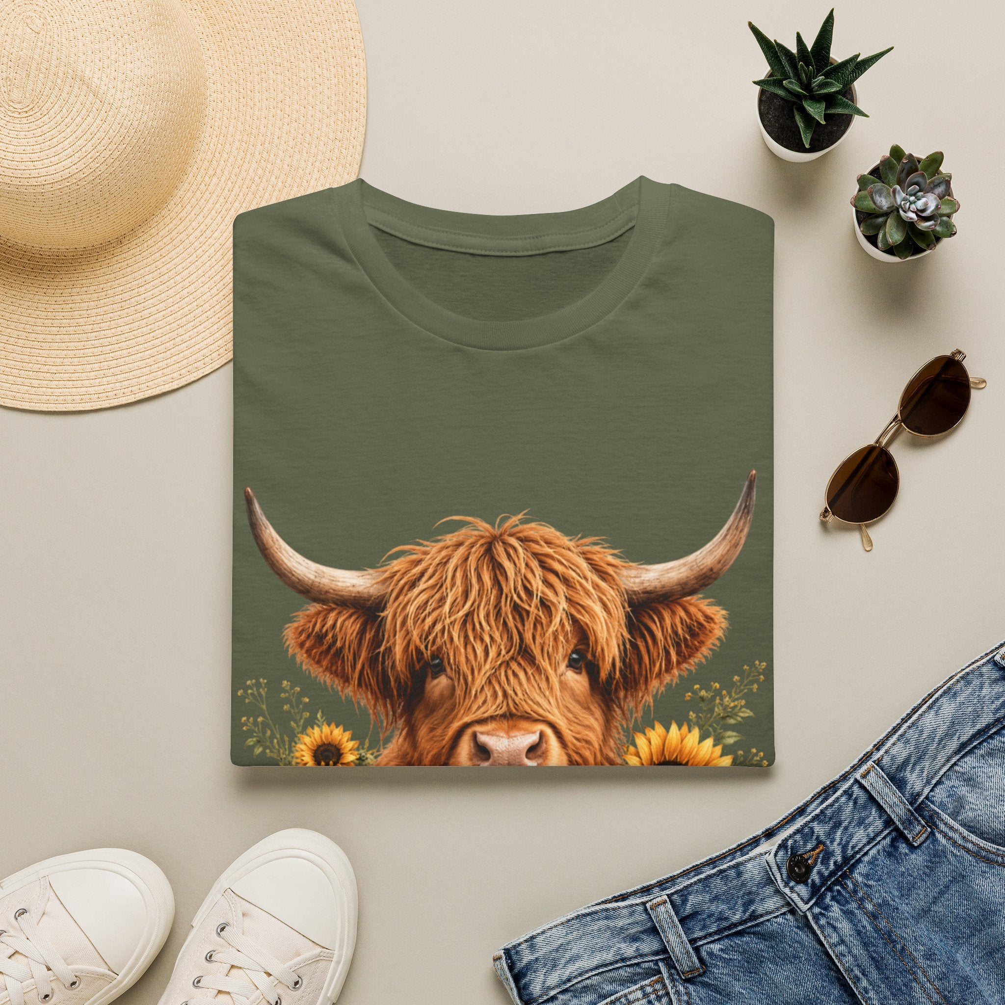 Highland Cow Sunflower T-Shirt — Cute Farm Animal Graphic Tee