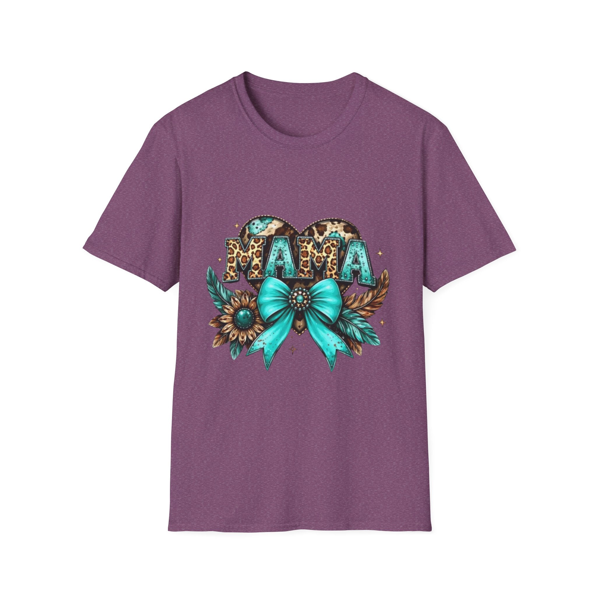 Mama Leopard Heart T-Shirt — Turquoise Bow Mother's Day Tee
